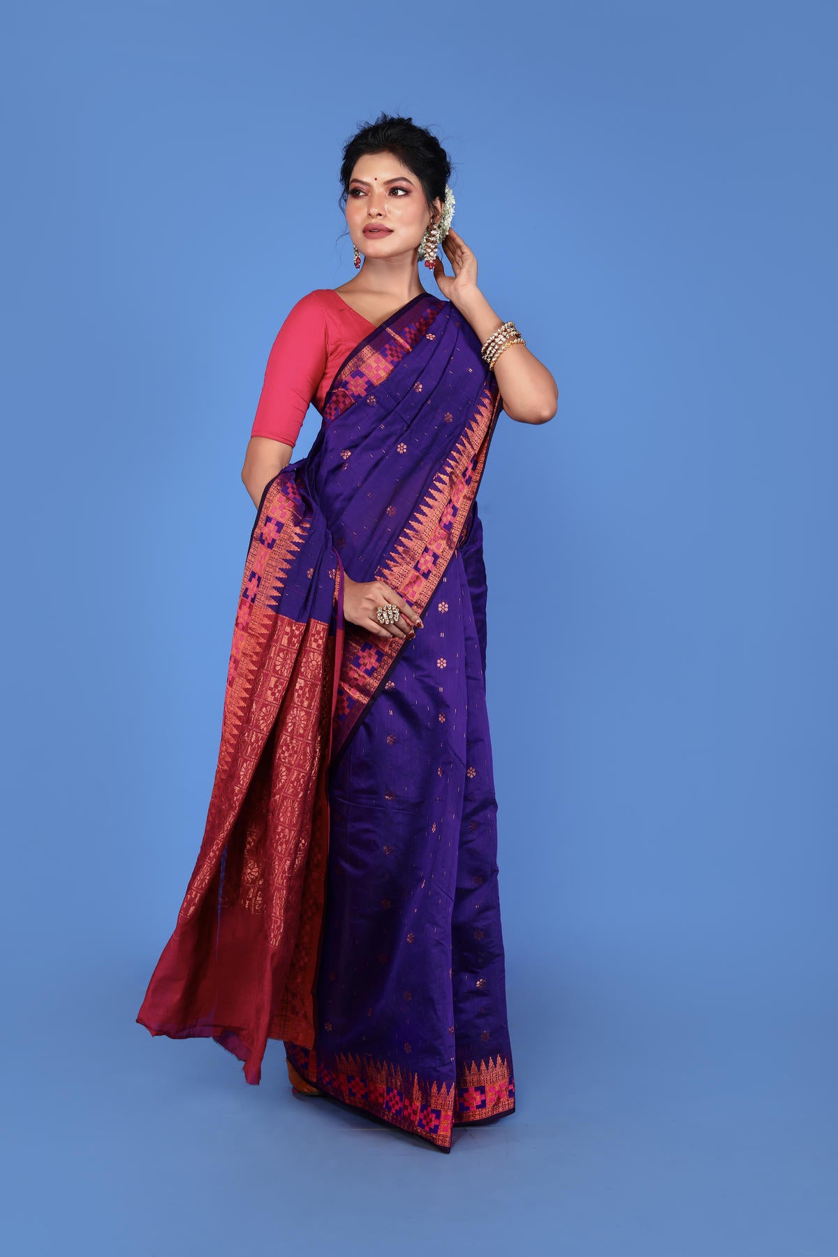 Purple Viscose cotton Banarasi Saree