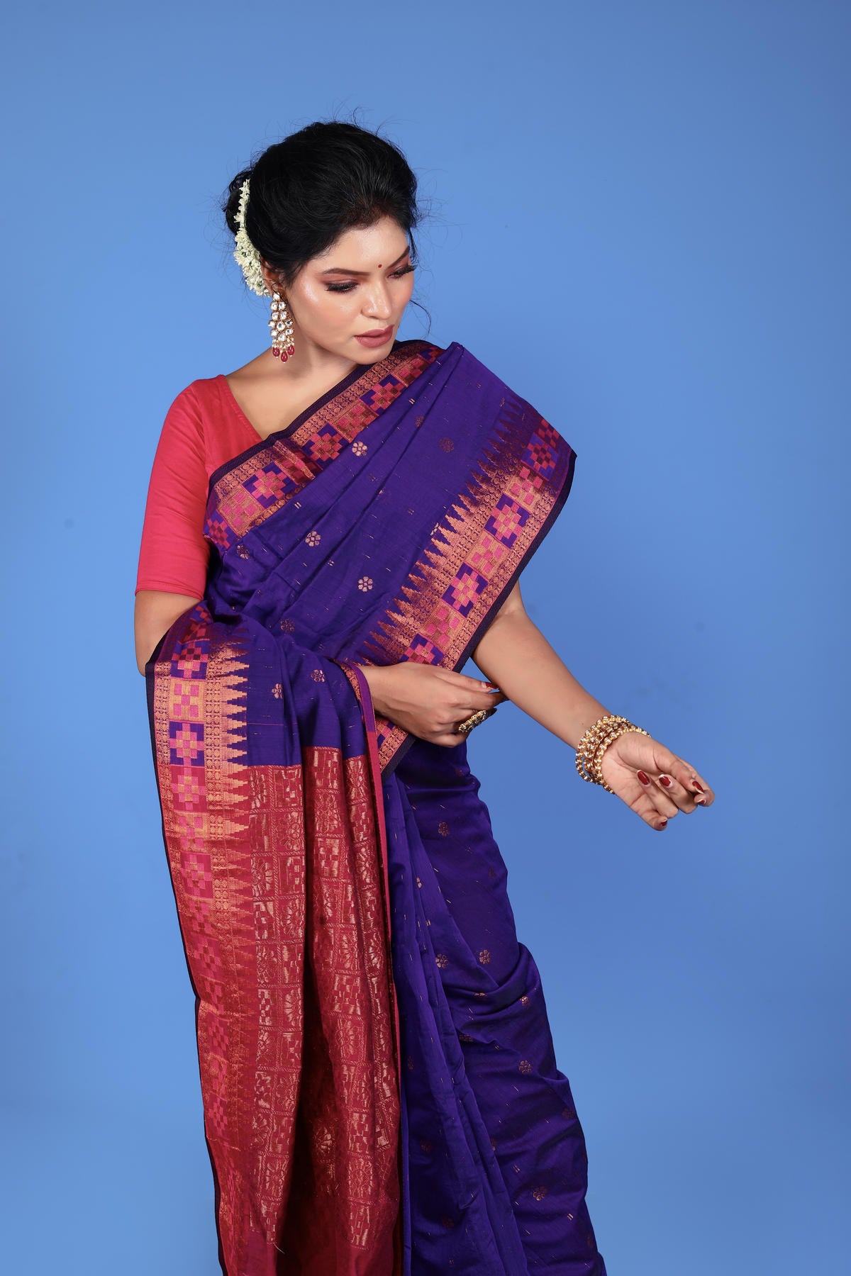 Purple Viscose cotton Banarasi Saree