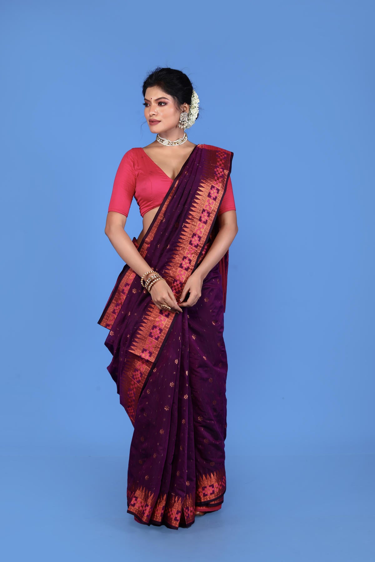 Wine Color Viscose cotton Banarasi Saree
