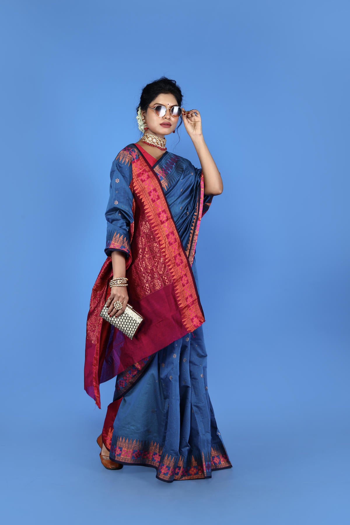 Blue Viscose cotton Banarasi Saree