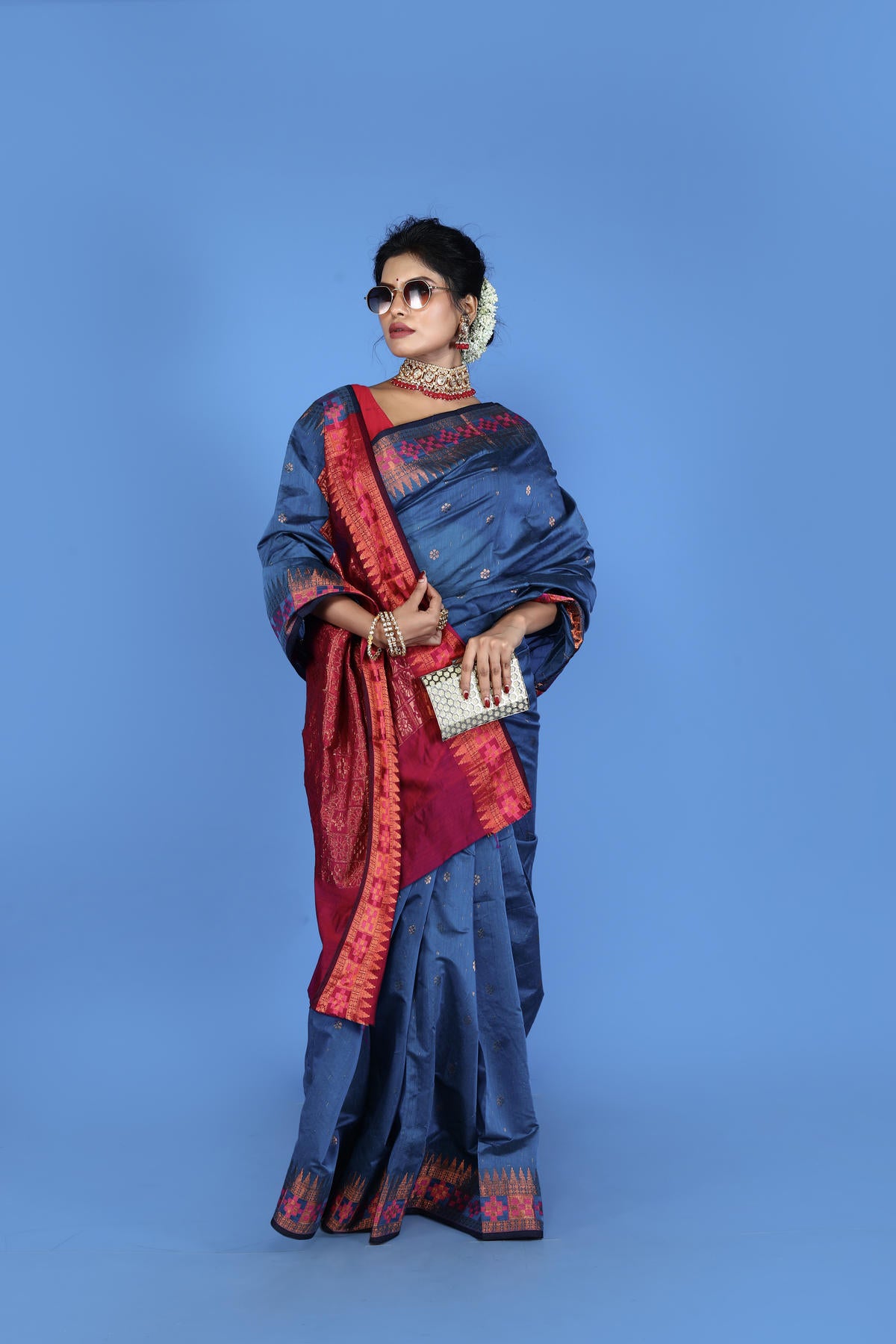 Blue Viscose cotton Banarasi Saree