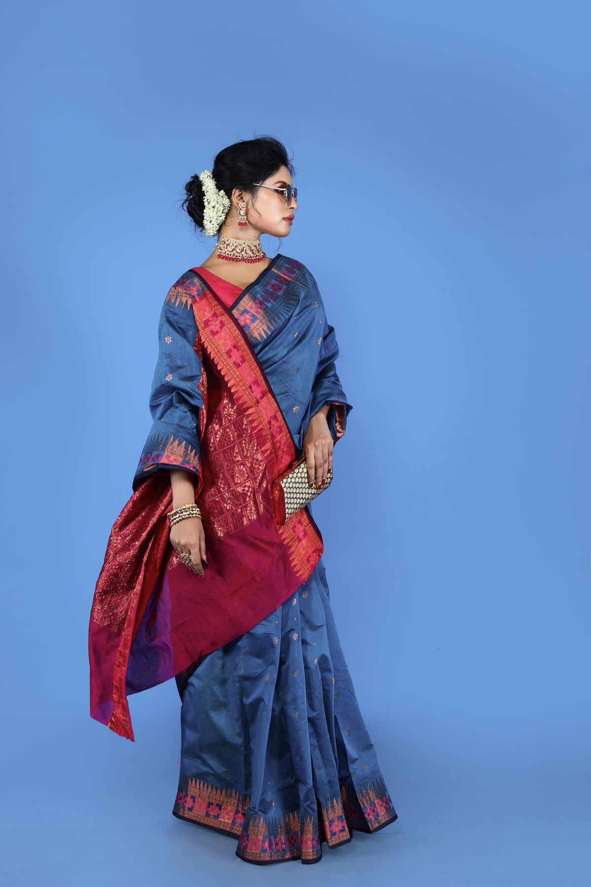 Blue Viscose cotton Banarasi Saree