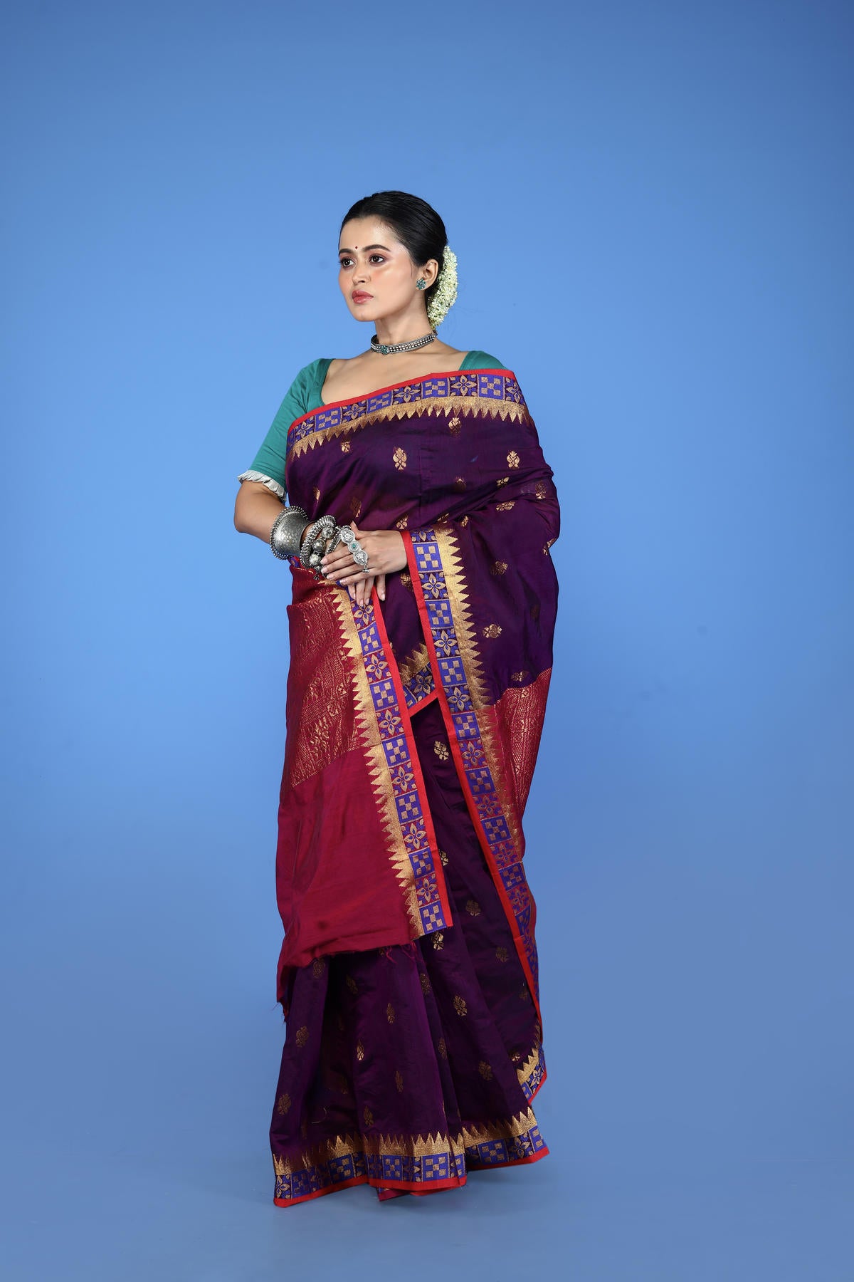 Wine Color Viscose cotton Banarasi Saree