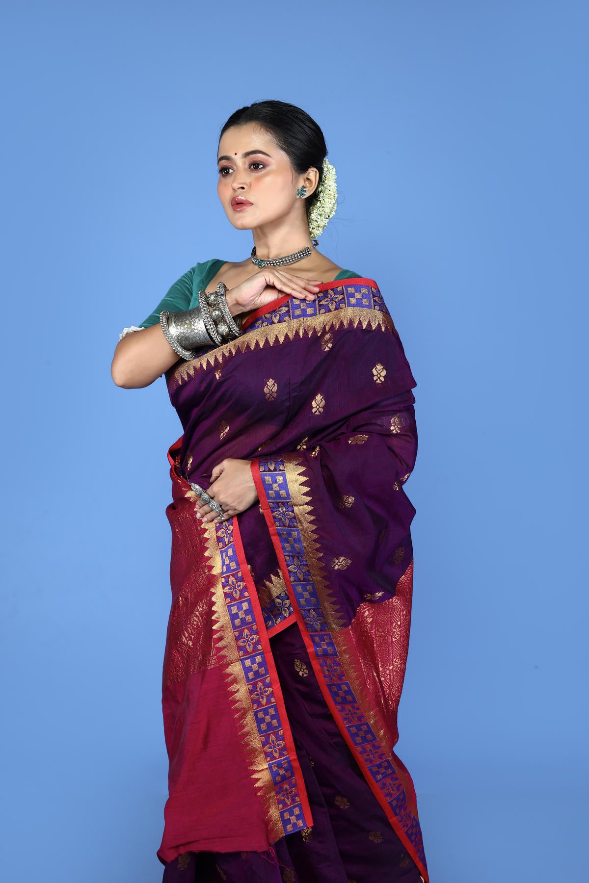 Wine Color Viscose cotton Banarasi Saree