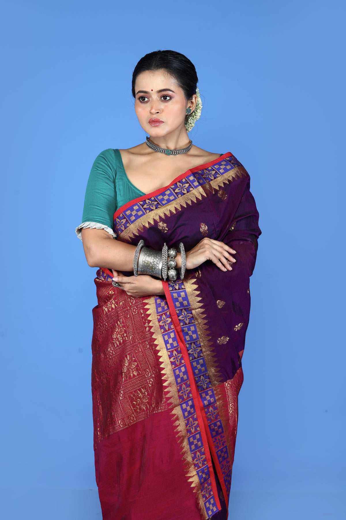 Wine Color Viscose cotton Banarasi Saree