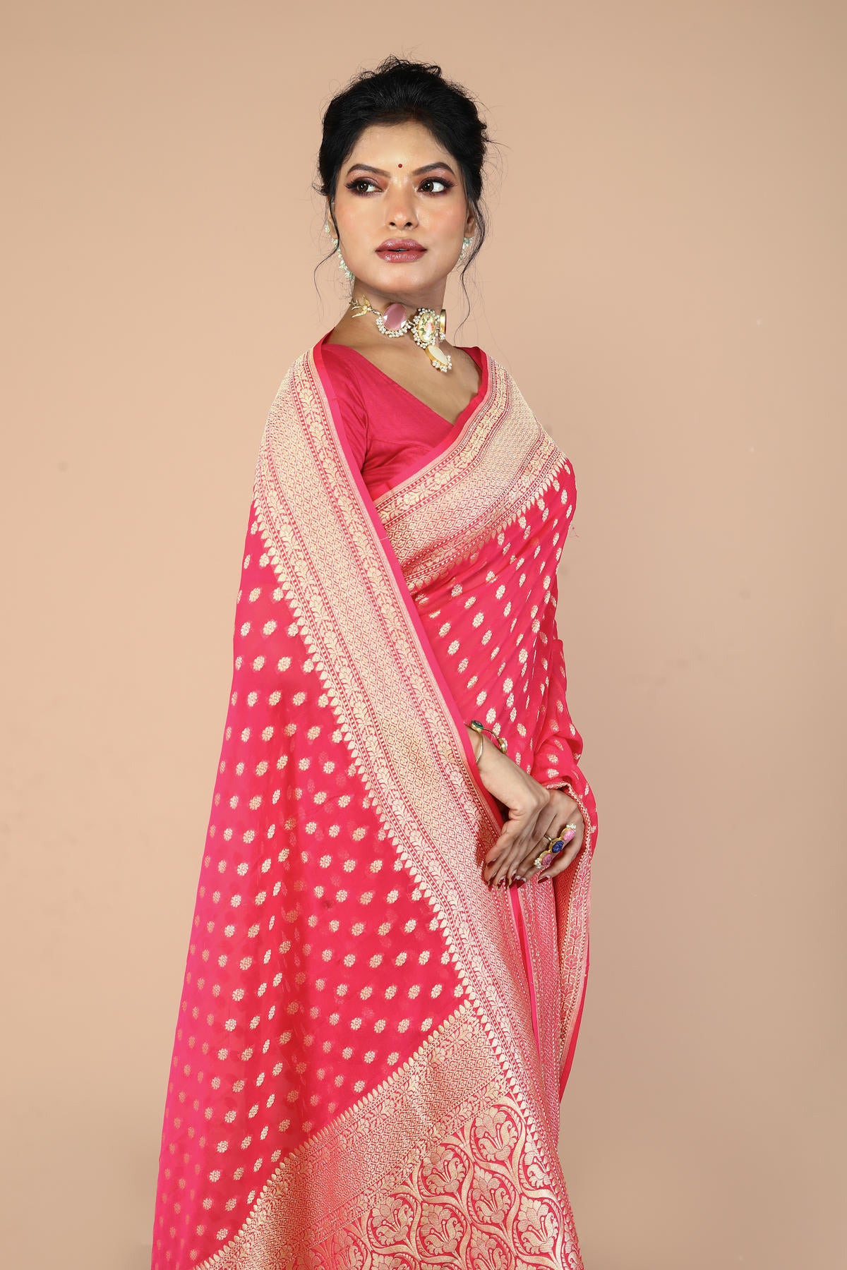 Pink Pure Chiffon Silk Khaddi Georgette Banarasi Handloom Saree with Zari work