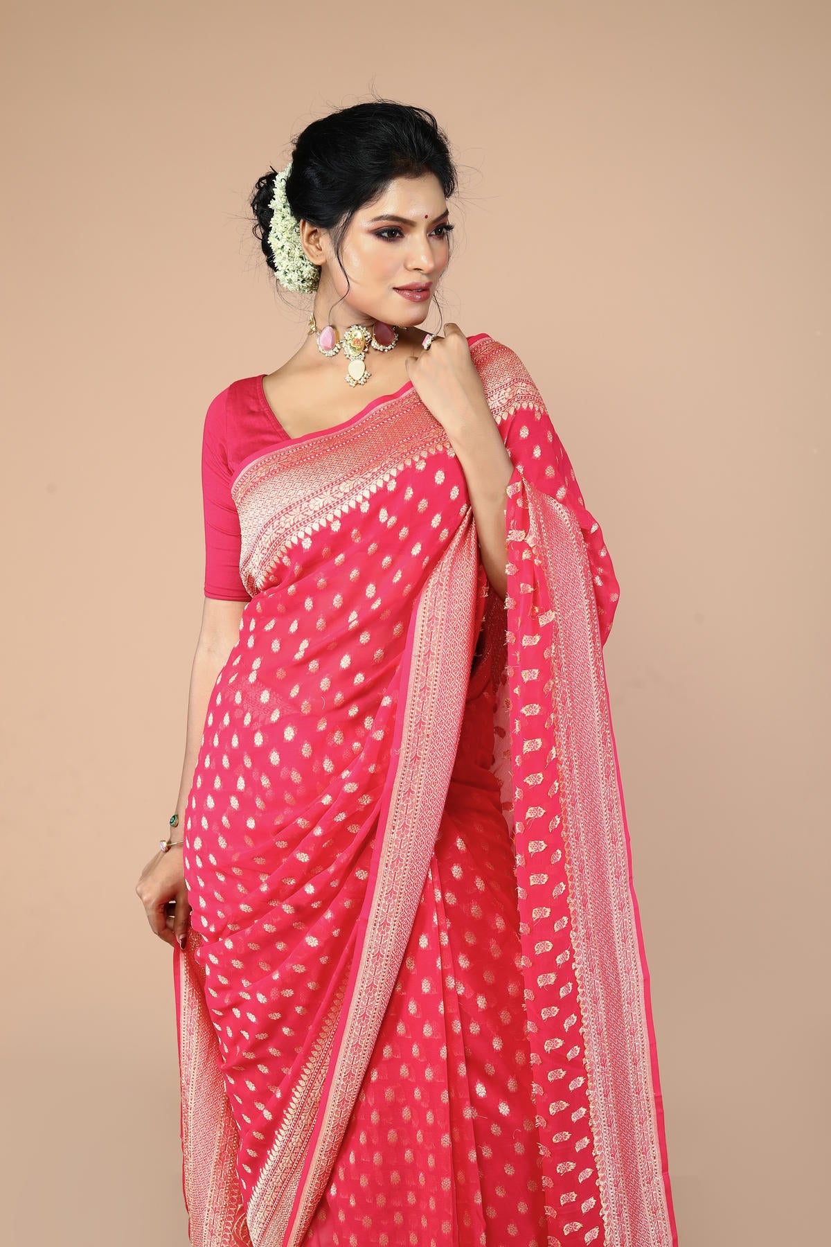 Pink Pure Chiffon Silk Khaddi Georgette Banarasi Handloom Saree with Zari work