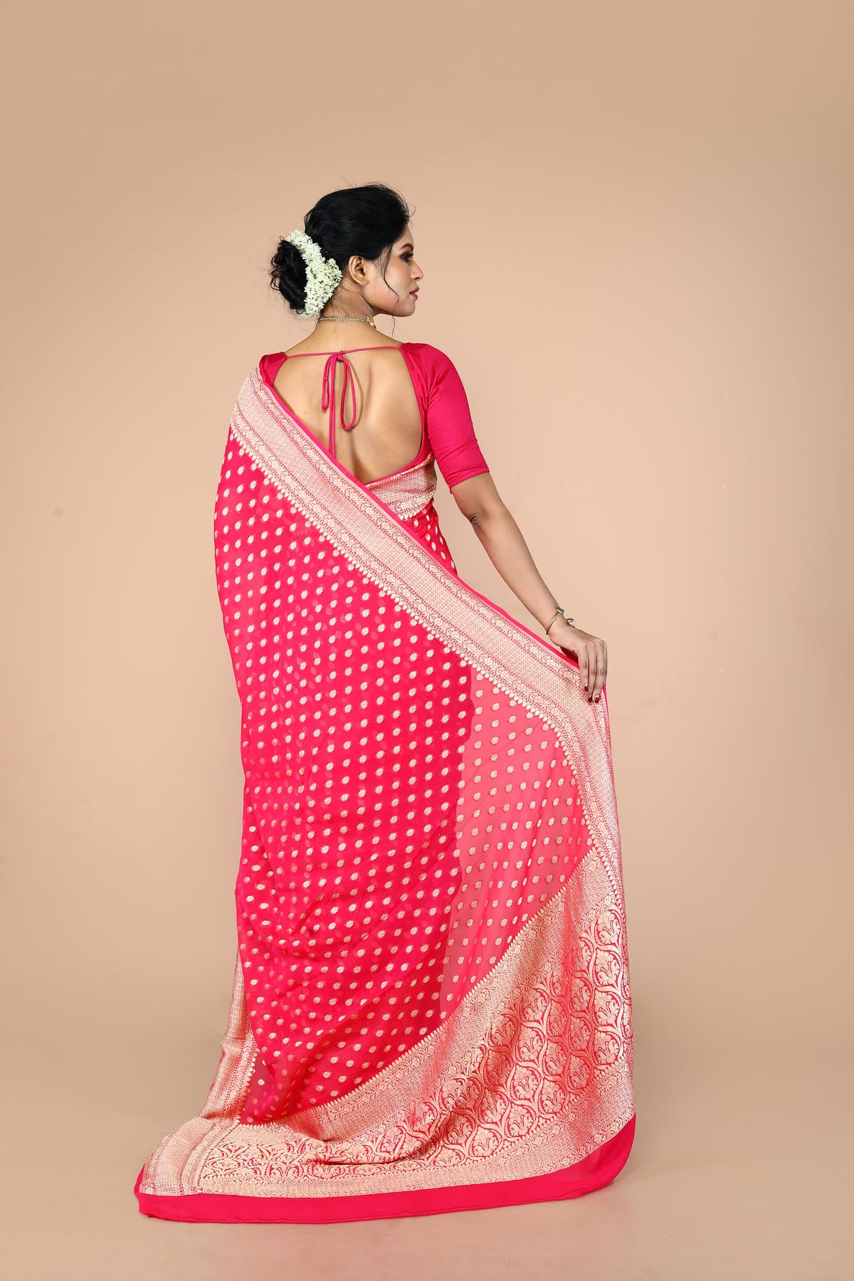 Pink Pure Chiffon Silk Khaddi Georgette Banarasi Handloom Saree with Zari work