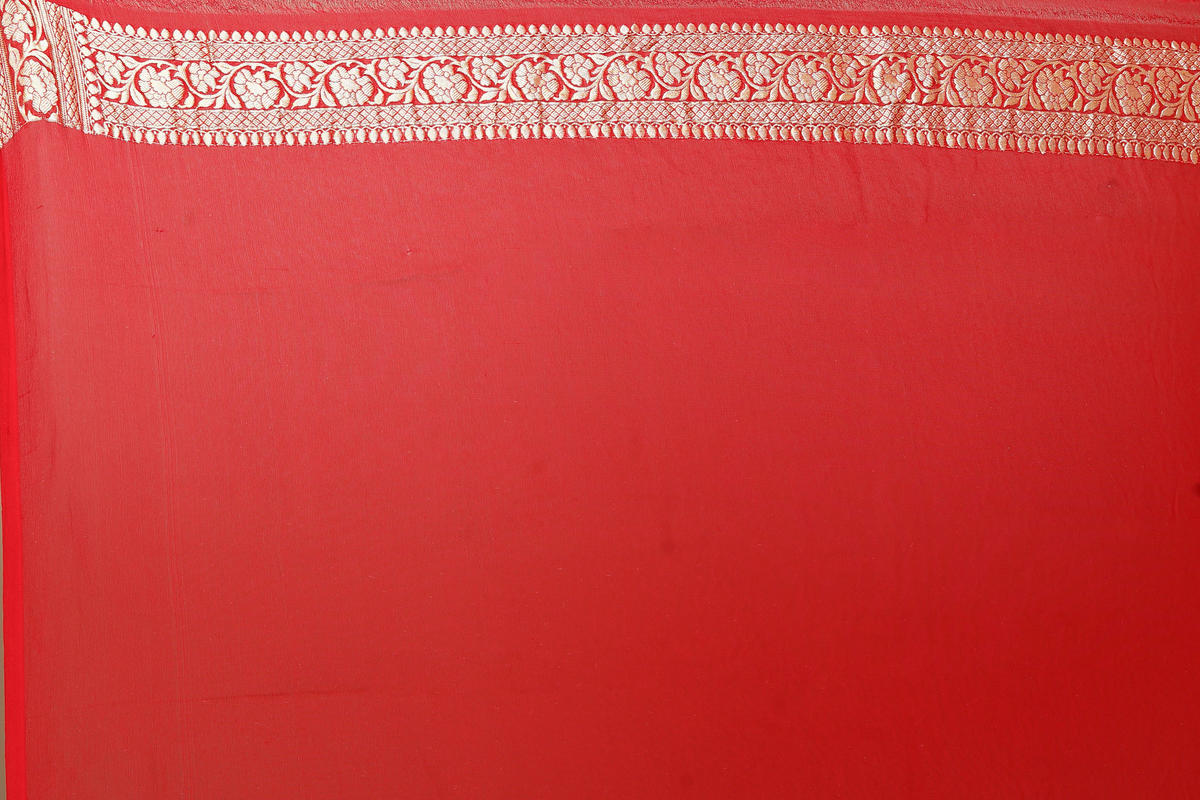 Red Yellow Pure Chiffon Silk Khaddi Georgette Banarasi Handloom Saree with Zari work