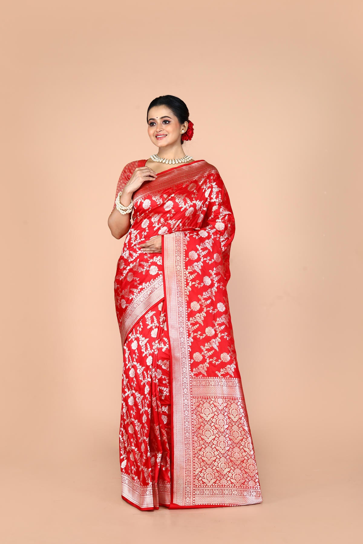 Red Pure Katan Silk Banarasi Handloom Saree with Zari work