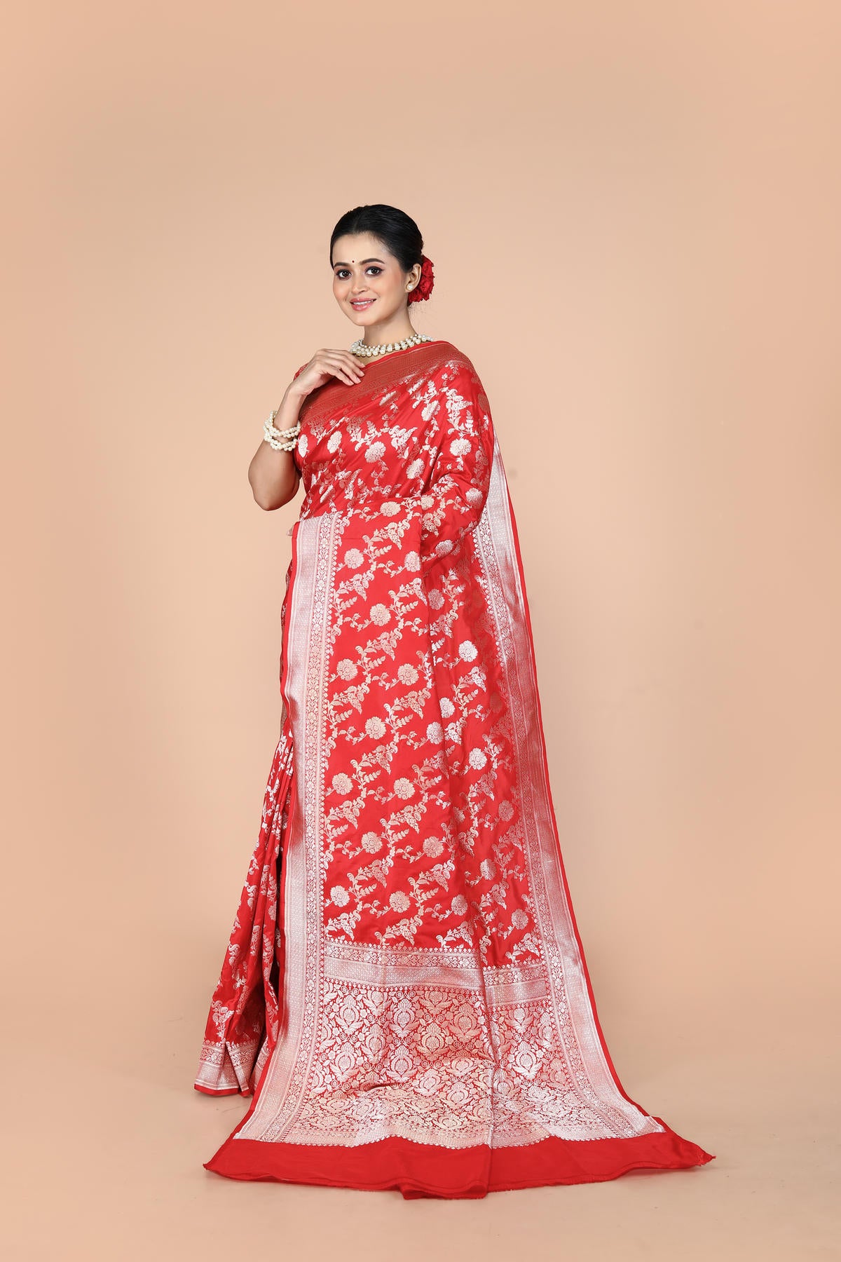 Red Pure Katan Silk Banarasi Handloom Saree with Zari work