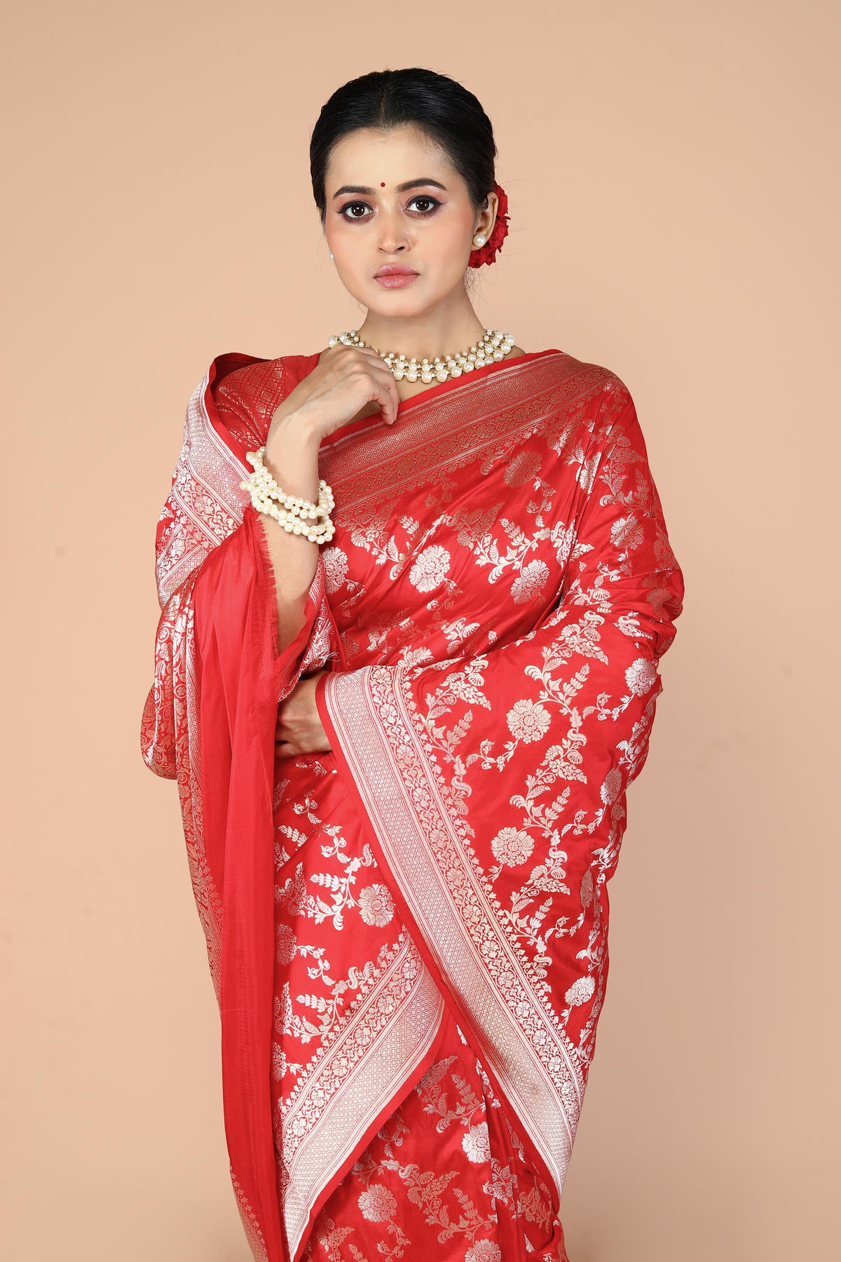 Red Pure Katan Silk Banarasi Handloom Saree with Zari work