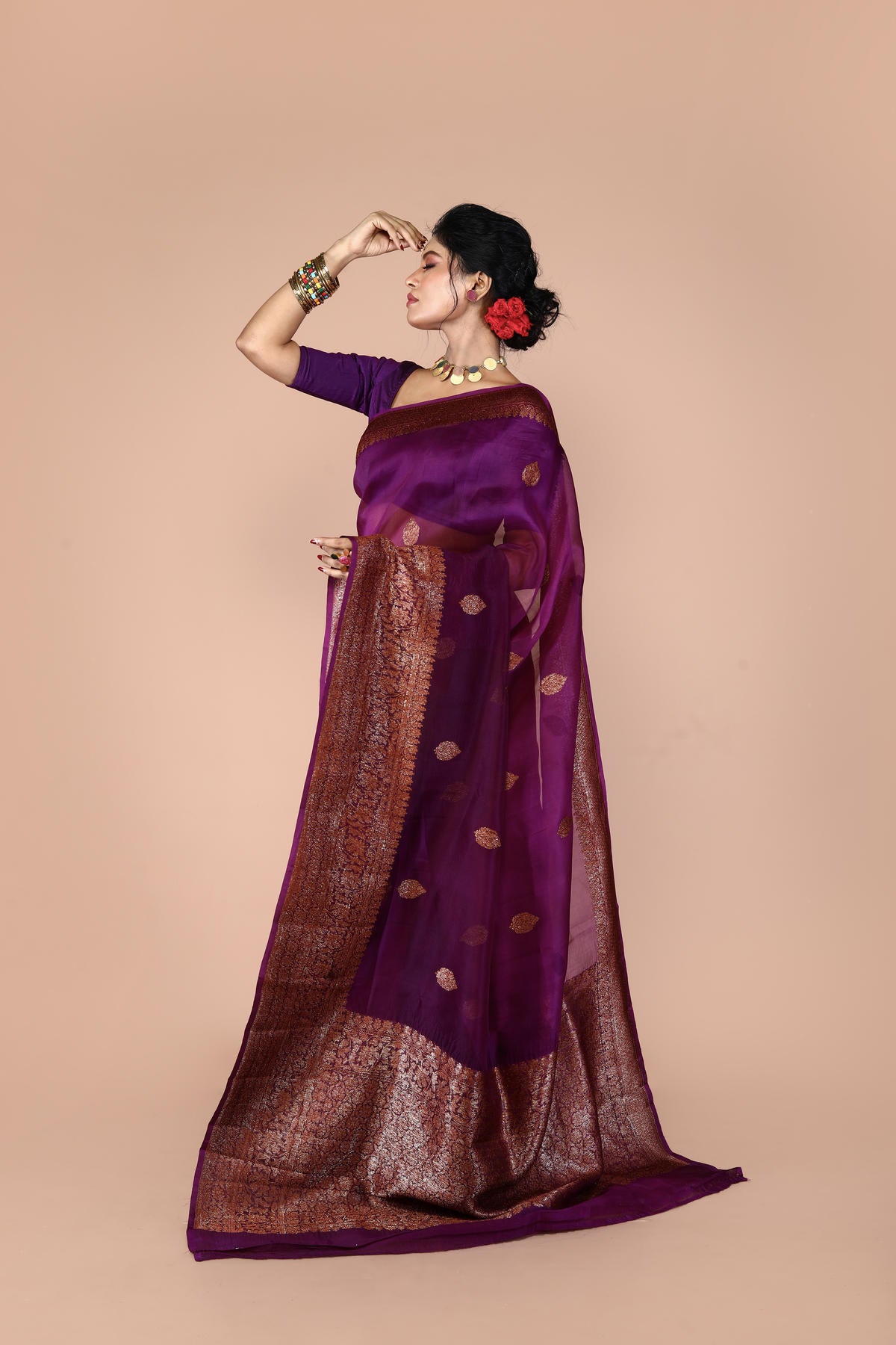 Magenta Pure Organza Silk Banarasi Handloom Saree with Zari work