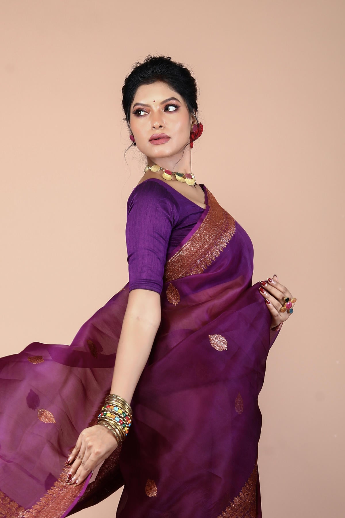 Magenta Pure Organza Silk Banarasi Handloom Saree with Zari work