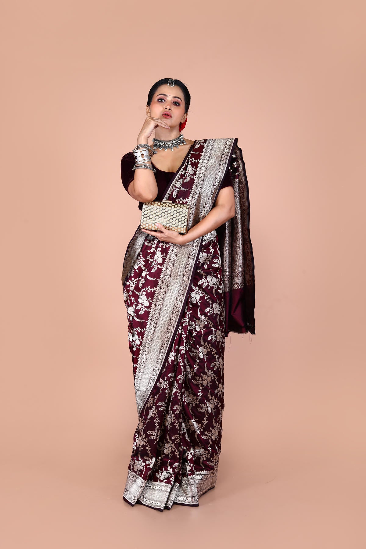 Maroon Pure Katan Silk Banarasi Handloom Saree with Zari work