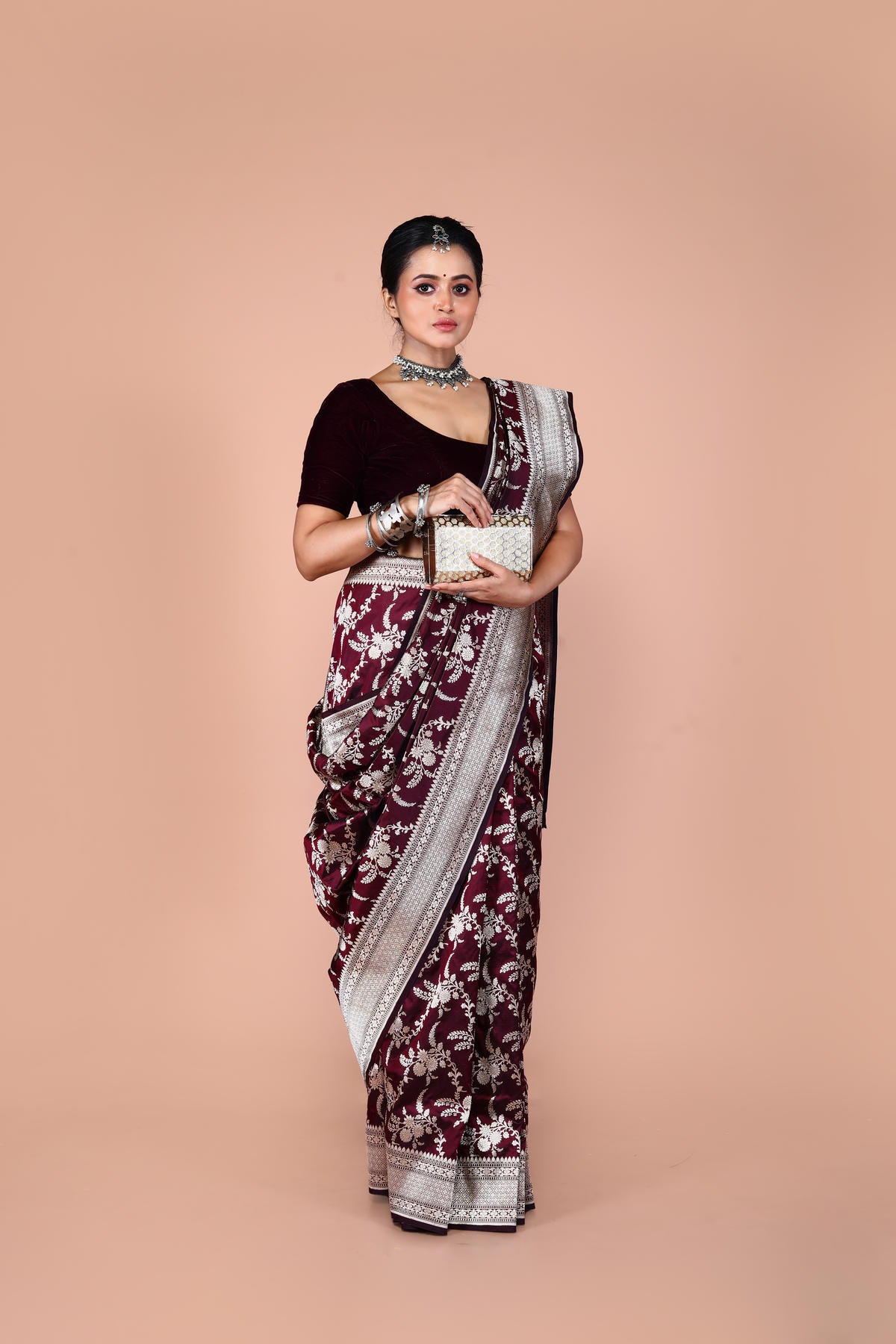 Maroon Pure Katan Silk Banarasi Handloom Saree with Zari work