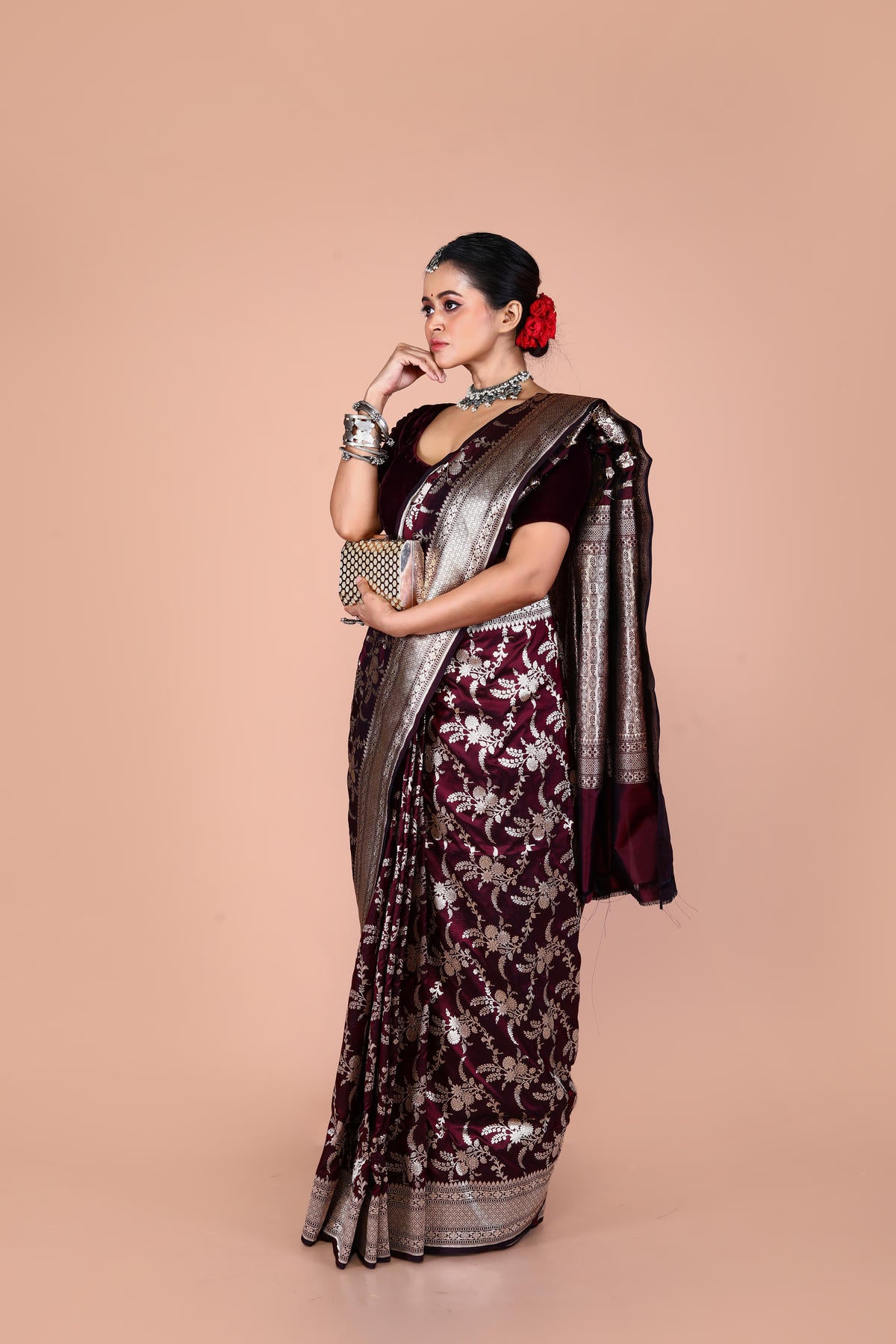 Maroon Pure Katan Silk Banarasi Handloom Saree with Zari work
