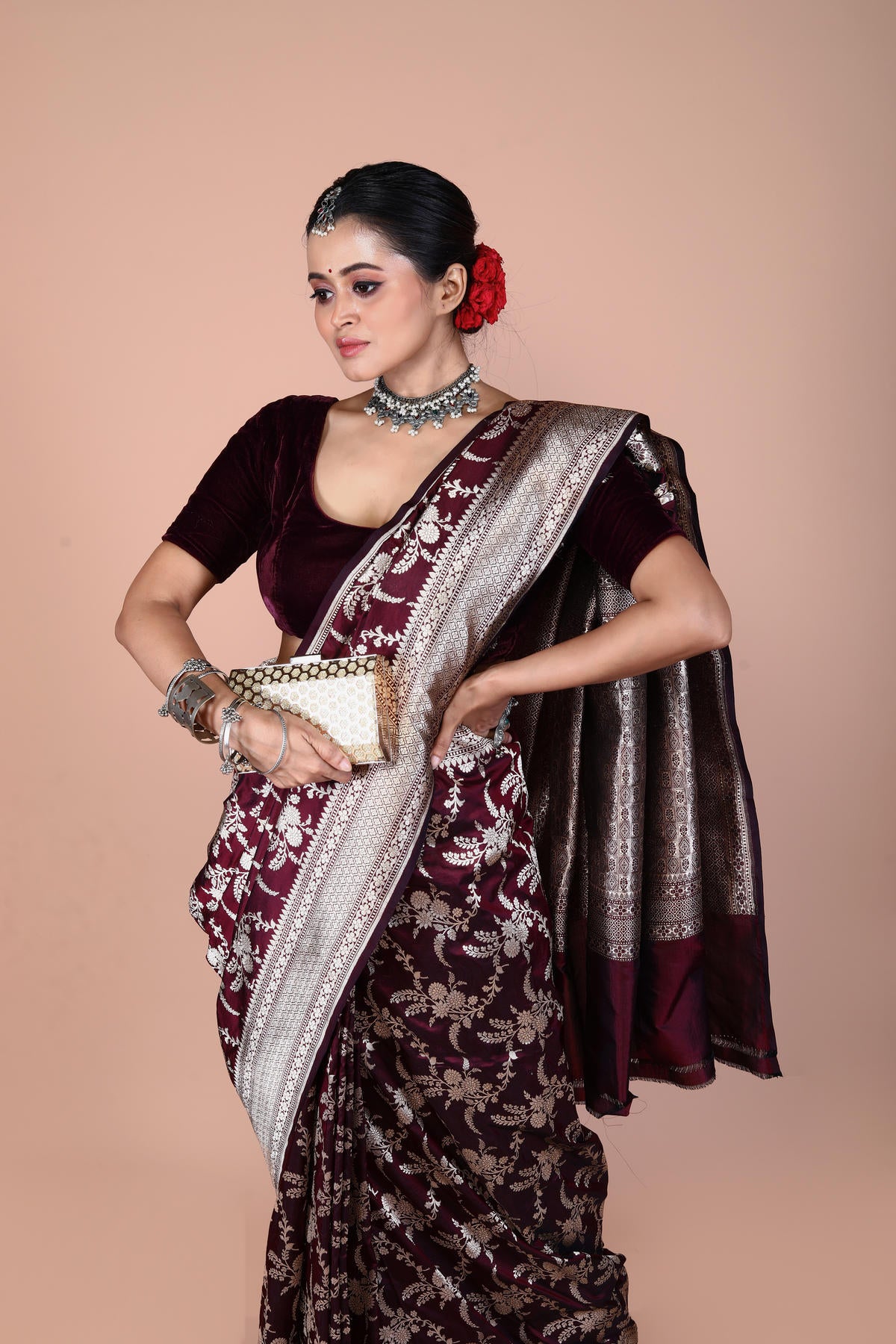 Maroon Pure Katan Silk Banarasi Handloom Saree with Zari work