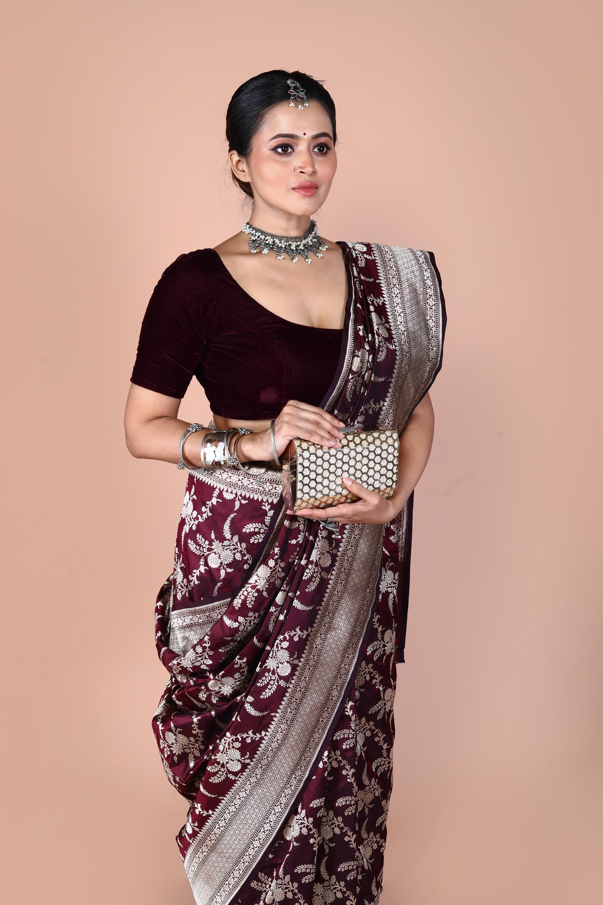 Maroon Pure Katan Silk Banarasi Handloom Saree with Zari work