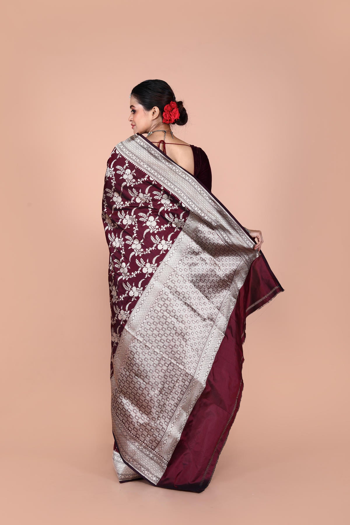 Maroon Pure Katan Silk Banarasi Handloom Saree with Zari work