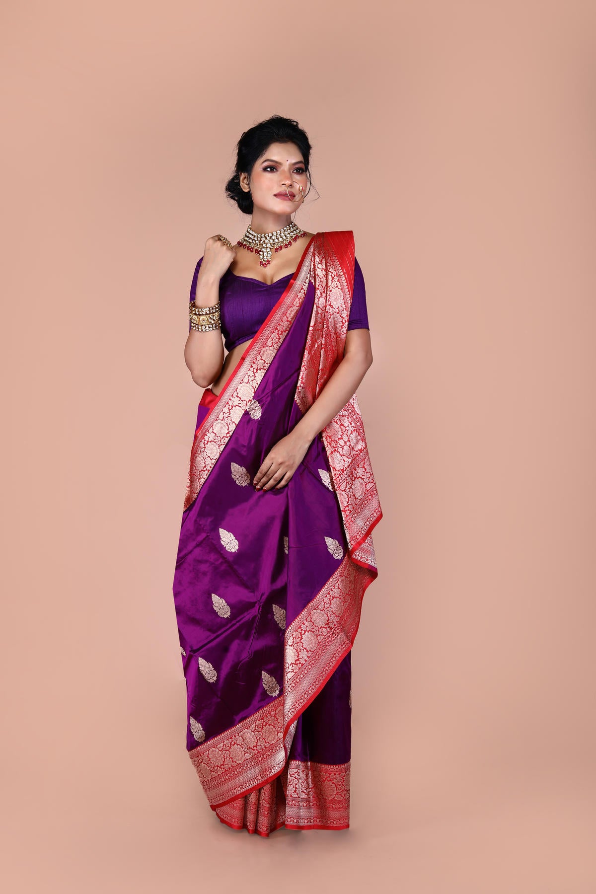 Red Magenta Pure Katan Silk Banarasi Handloom Saree with Zari work