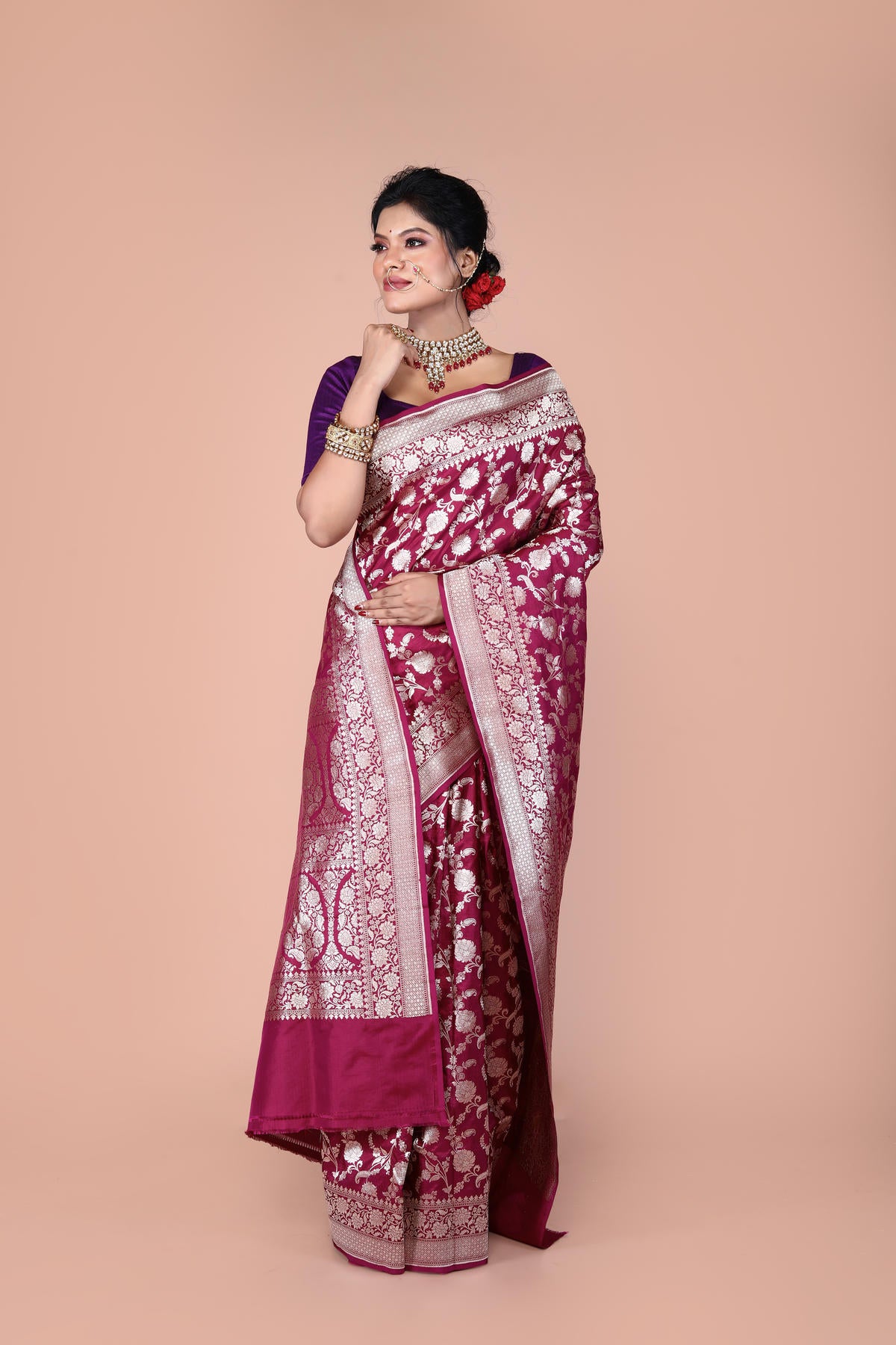 Maroon Pure Katan Silk Banarasi Handloom Saree with Zari work