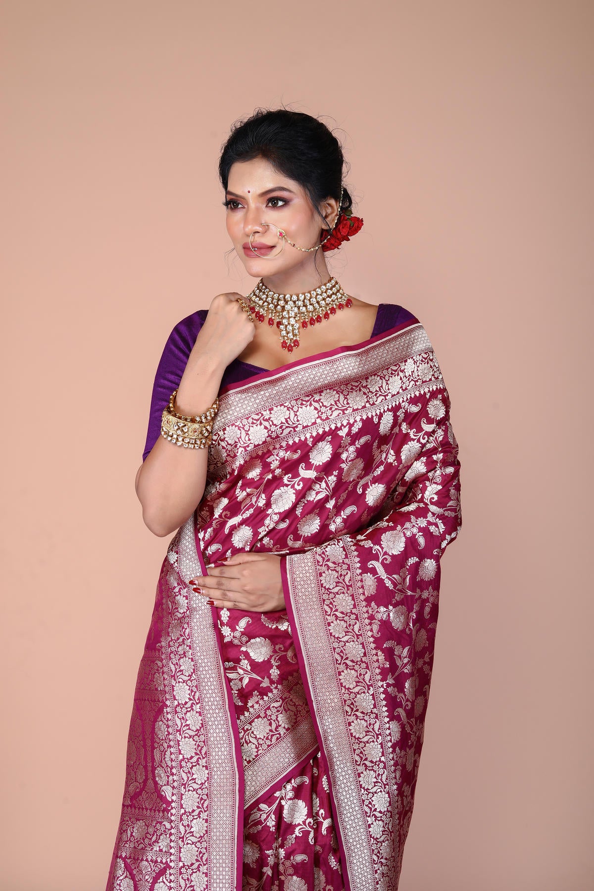 Maroon Pure Katan Silk Banarasi Handloom Saree with Zari work
