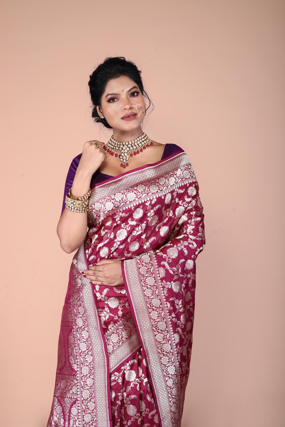 Maroon Pure Katan Silk Banarasi Handloom Saree with Zari work