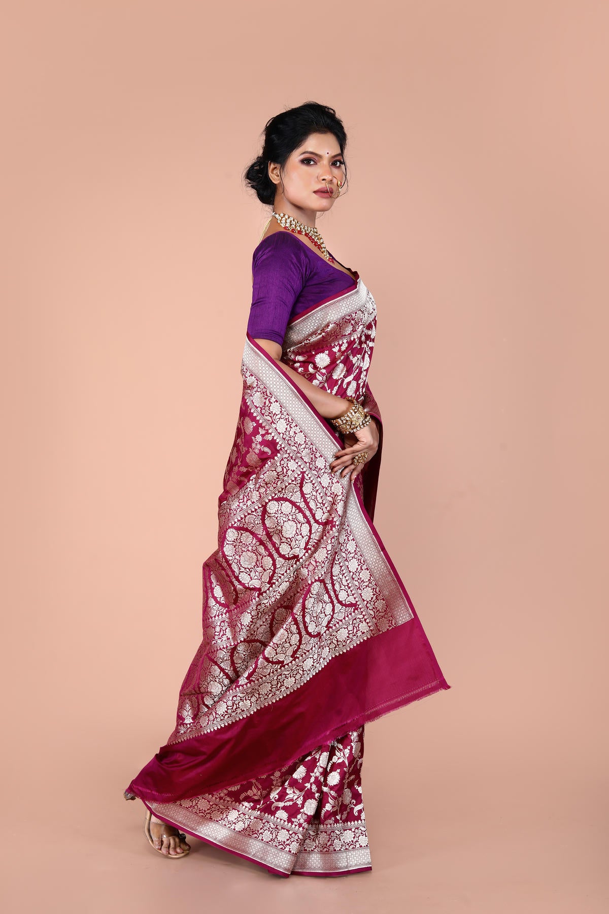 Maroon Pure Katan Silk Banarasi Handloom Saree with Zari work