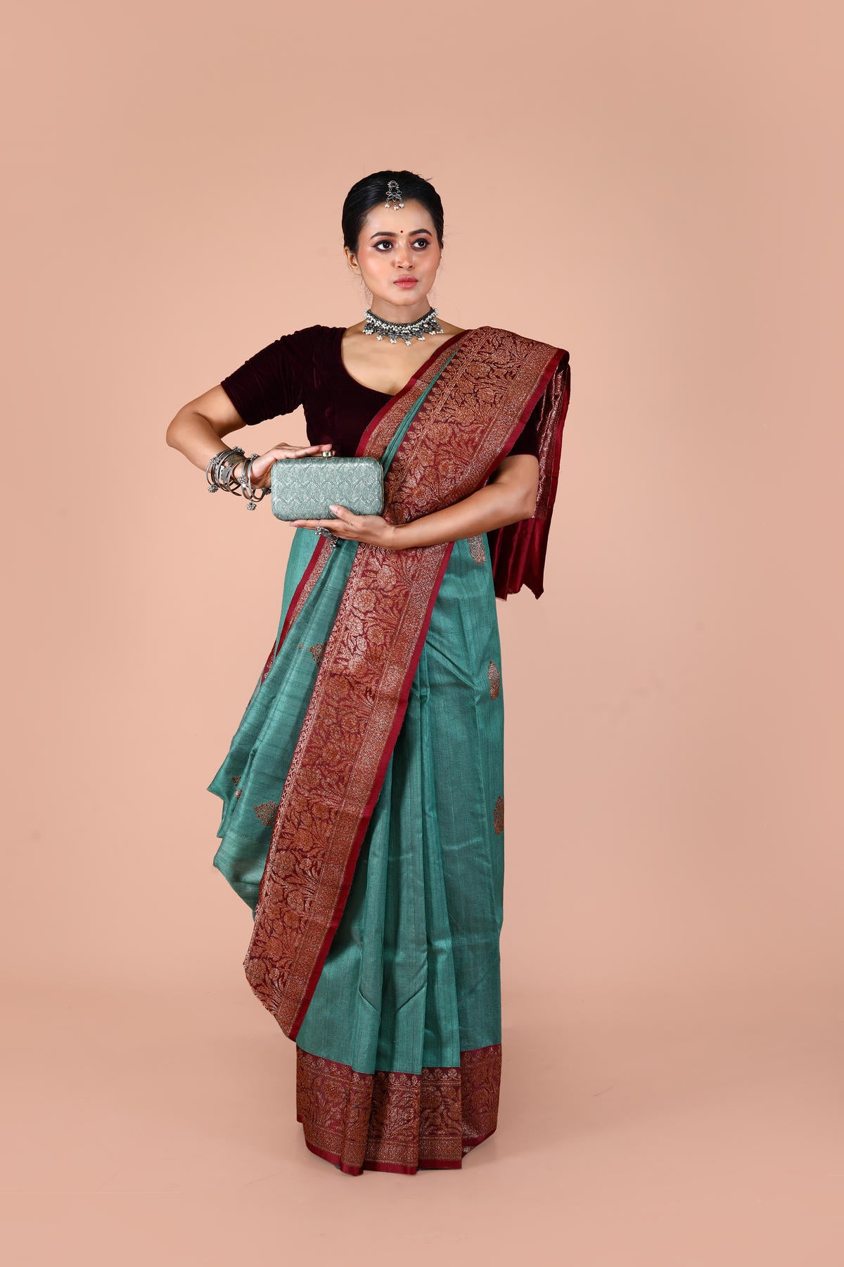 Dual Color Pure Tusser Silk Banarasi Handloom Saree with Zari work