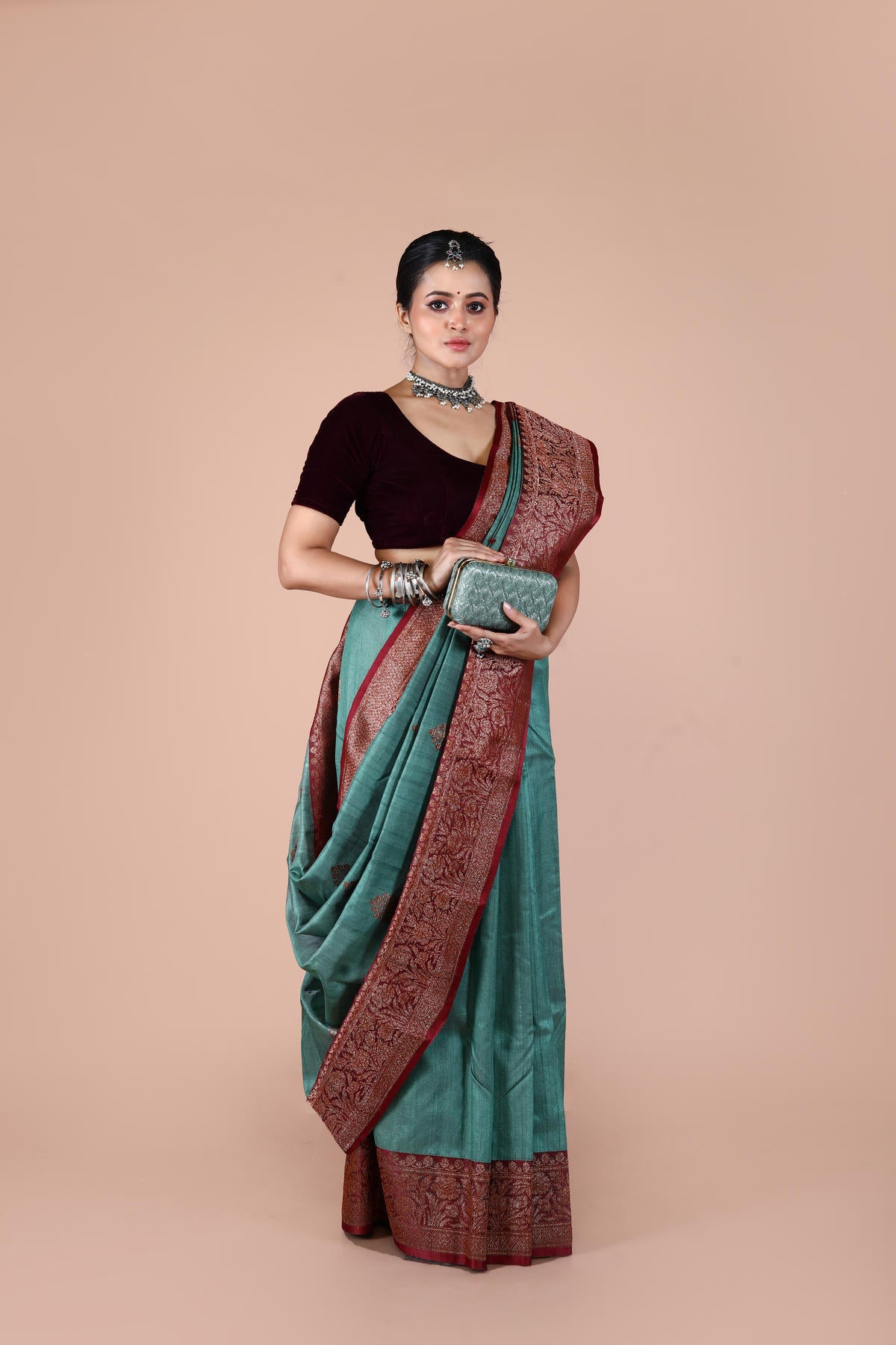 Dual Color Pure Tusser Silk Banarasi Handloom Saree with Zari work