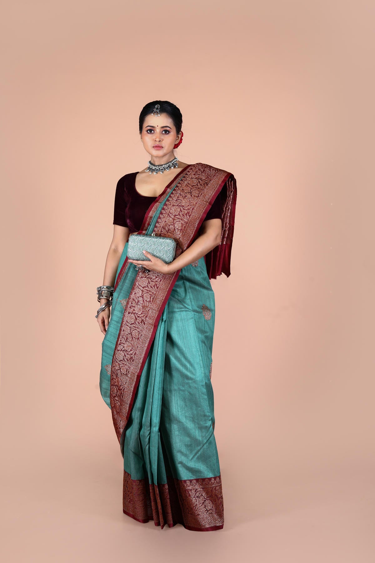 Dual Color Pure Tusser Silk Banarasi Handloom Saree with Zari work