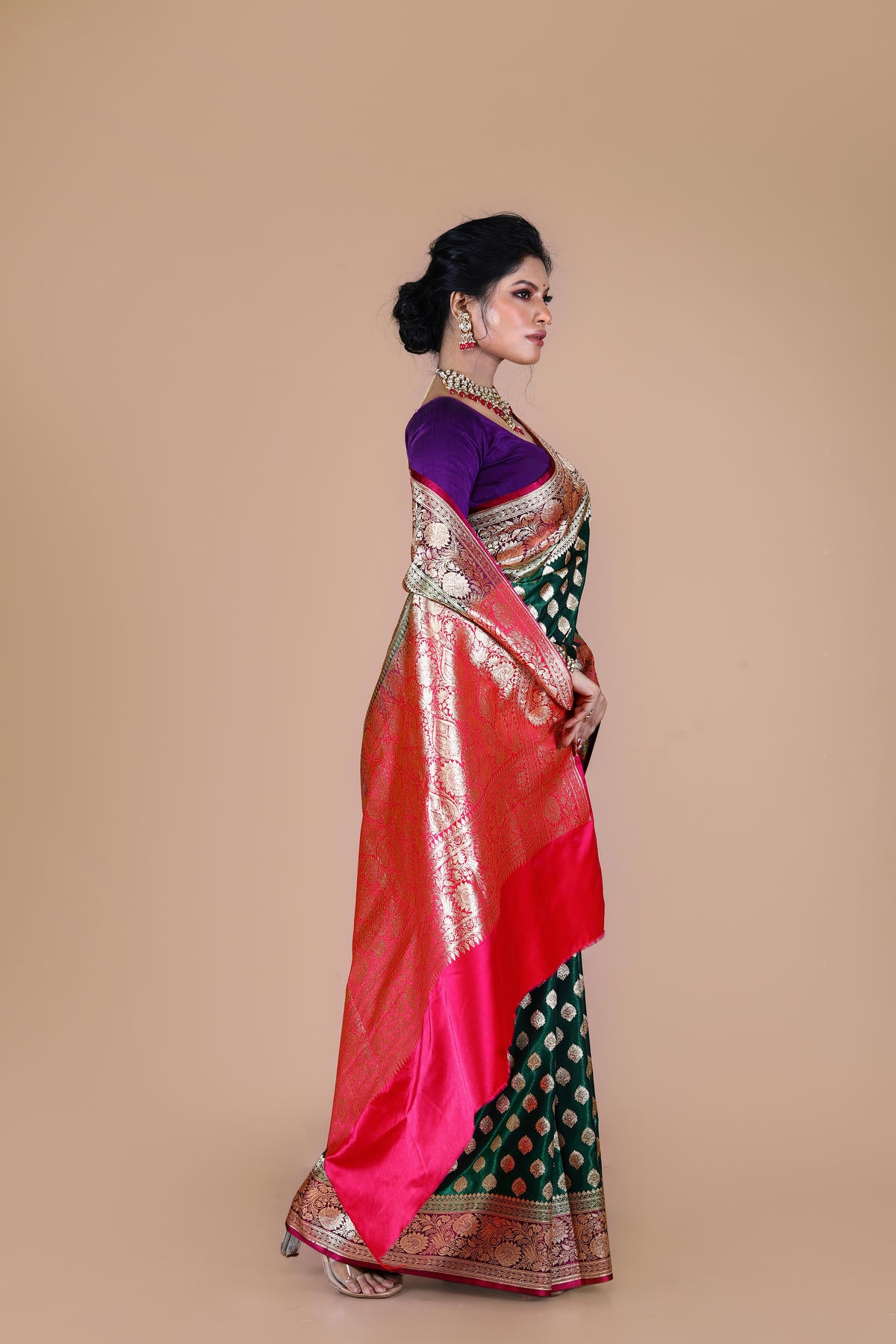Green-Red Banarasi Semi-Silk Saree with Zari work