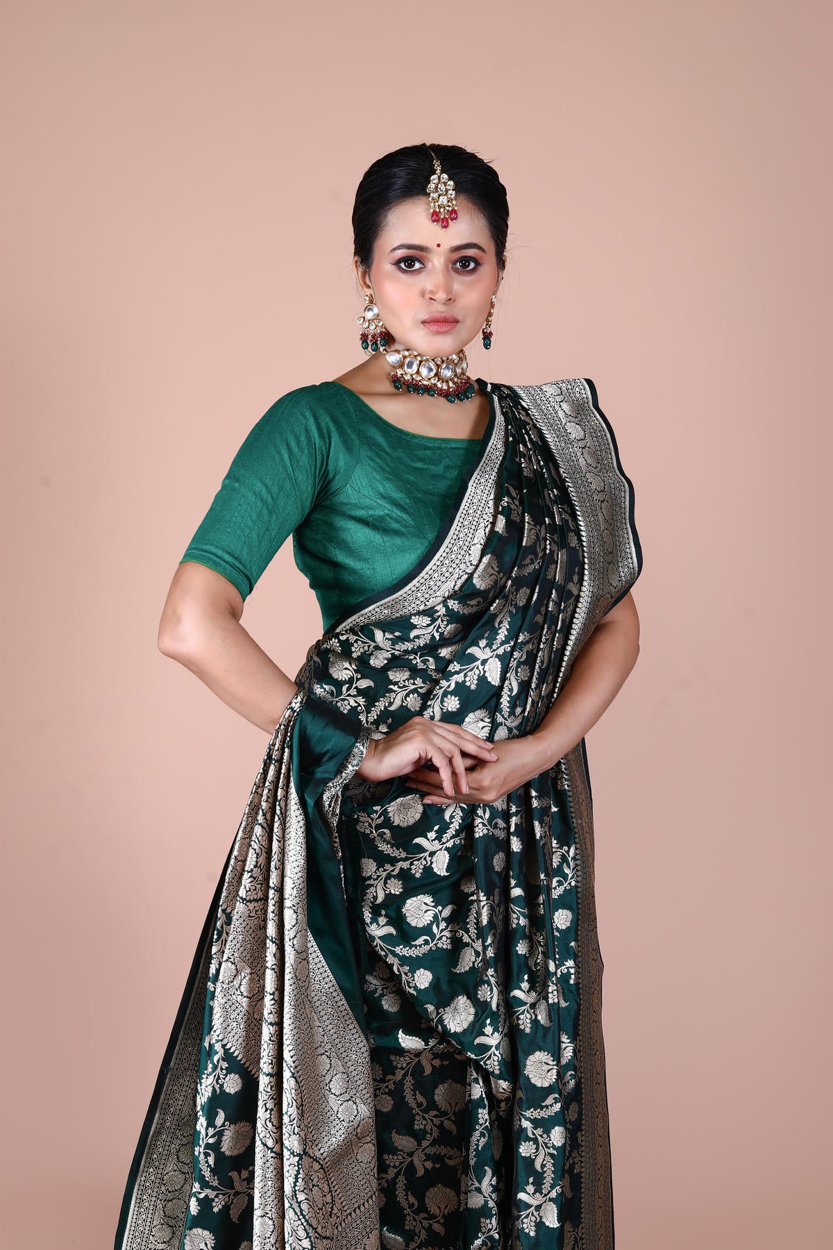 Bottle Green Pure Katan Silk Banarasi Handloom Saree with Zari work