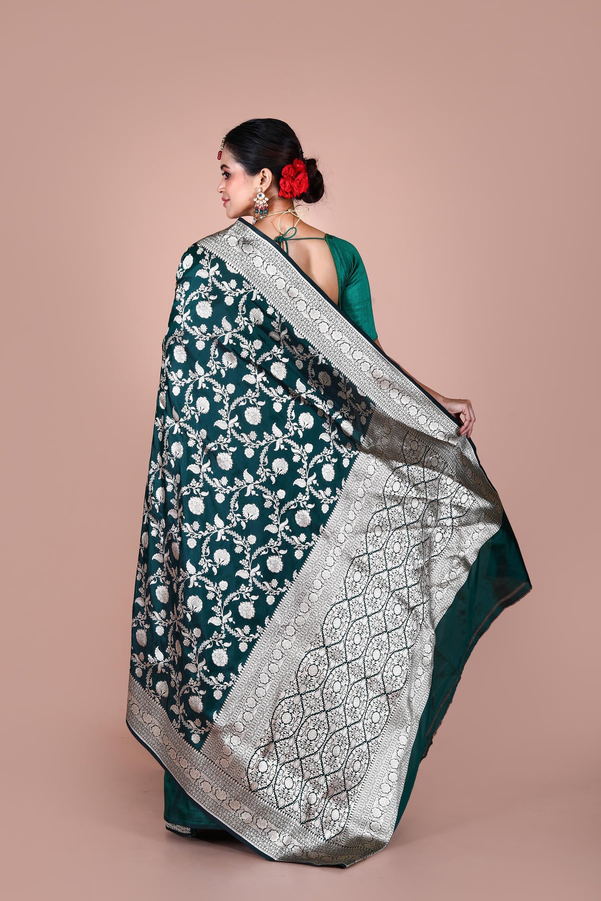 Bottle Green Pure Katan Silk Banarasi Handloom Saree with Zari work