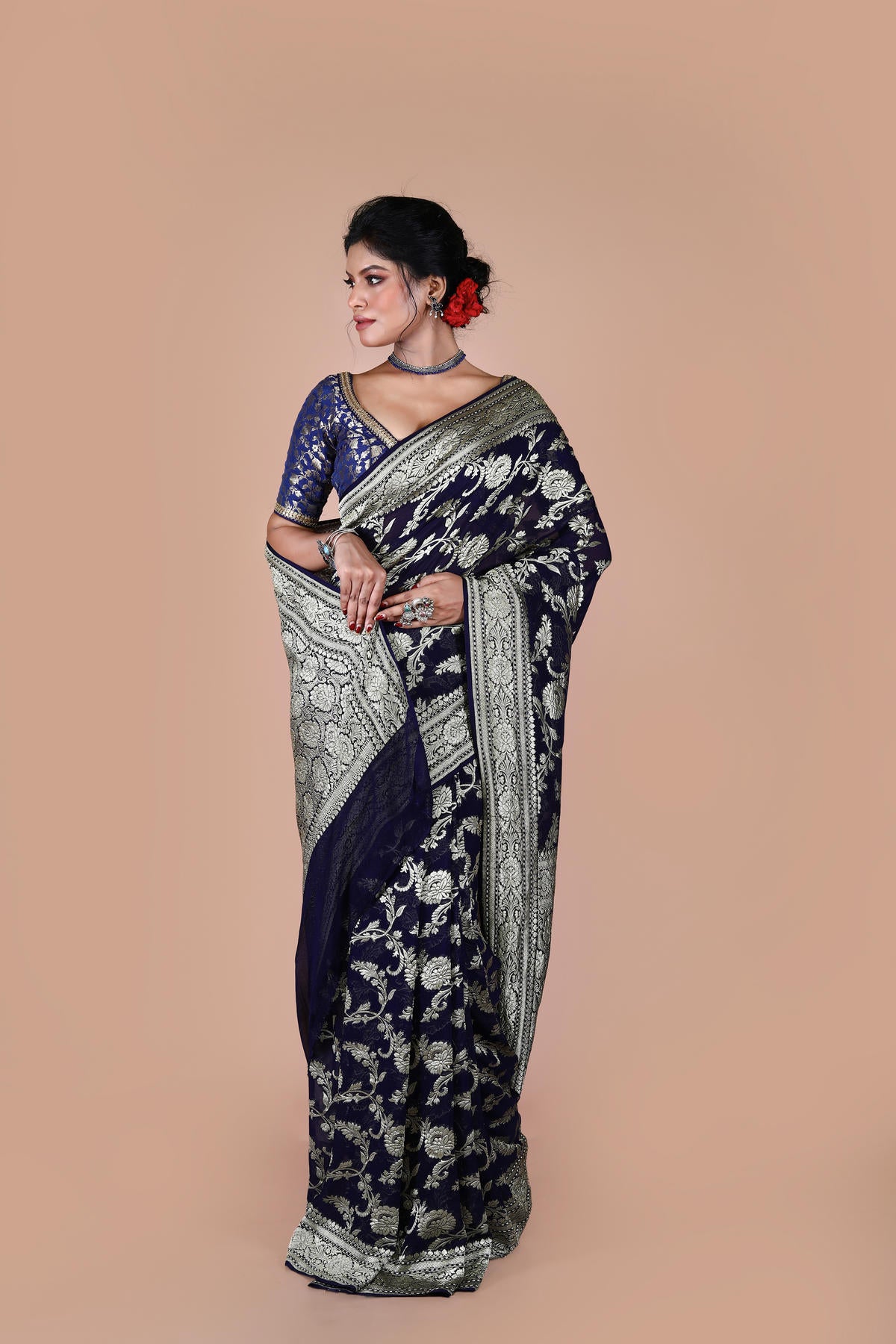 Black Pure Chiffon Silk Khaddi Georgette Banarasi Handloom Saree with Zari work