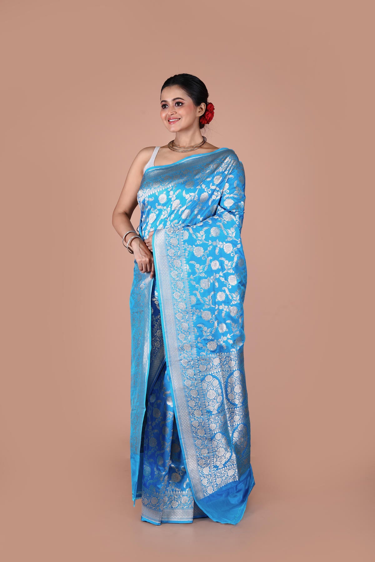 Blue Pure Katan Silk Banarasi Handloom Saree with Zari work