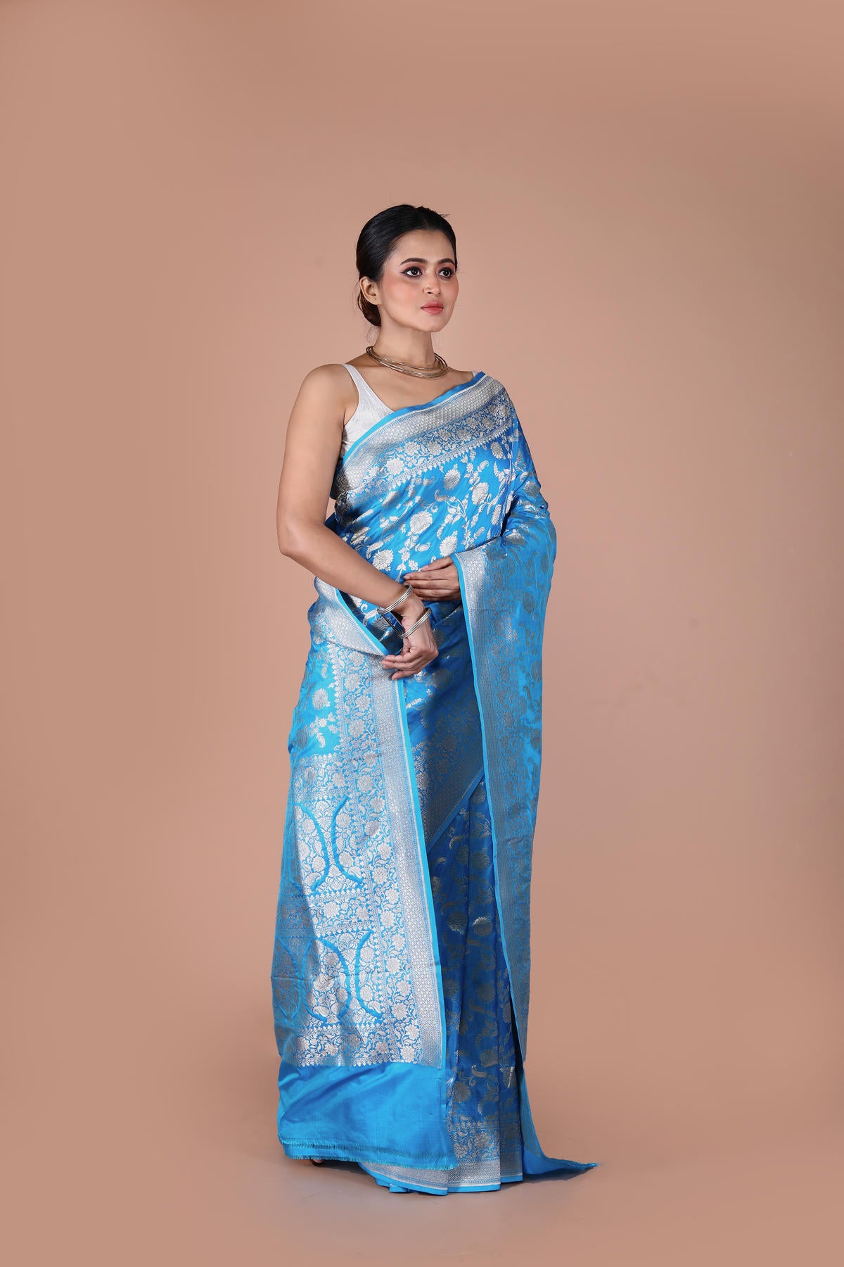 Blue Pure Katan Silk Banarasi Handloom Saree with Zari work