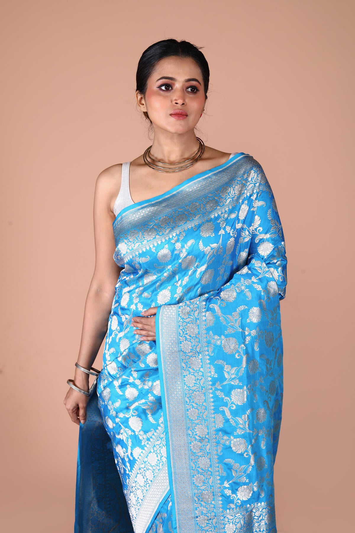 Blue Pure Katan Silk Banarasi Handloom Saree with Zari work