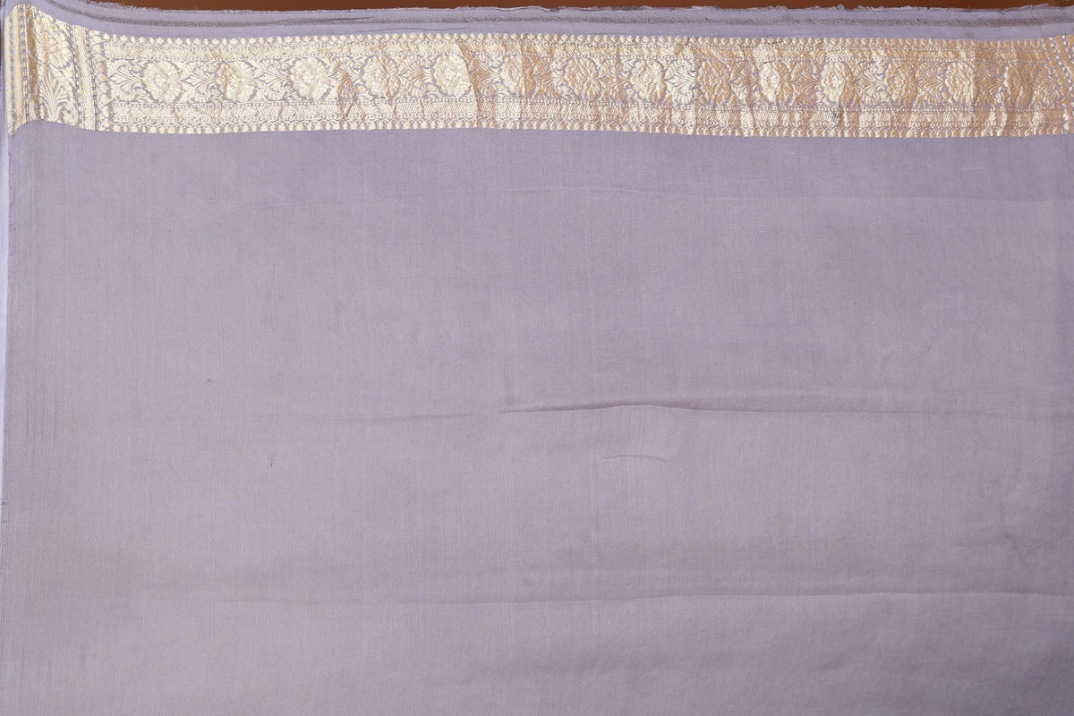 Grey Pure Chiffon Silk Khaddi Georgette Banarasi Handloom Saree with Zari work