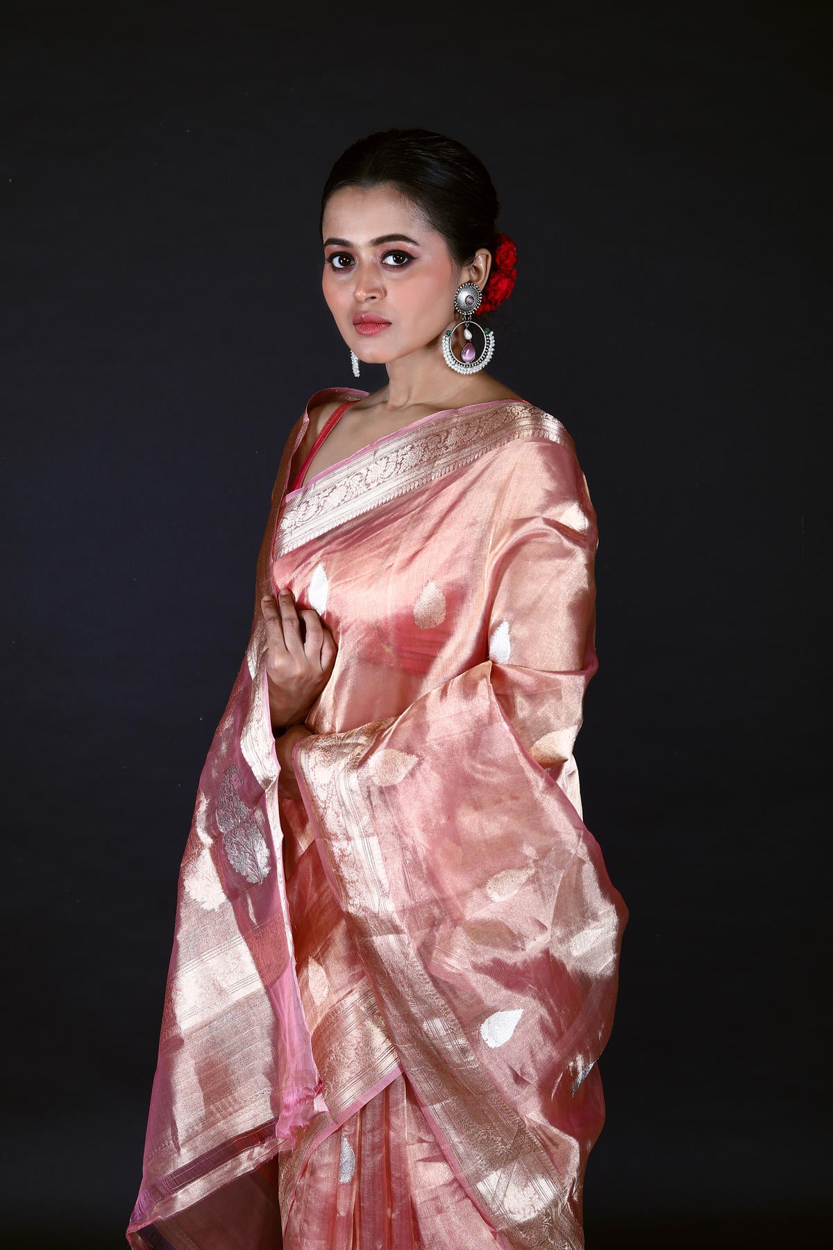 Pink Pure Tissue Silk Banarasi Handloom Saree with Zari work