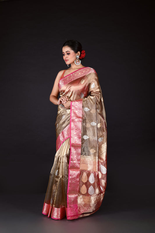 Pastel Color Pure Tissue Silk Banarasi Handloom Saree with Zari work