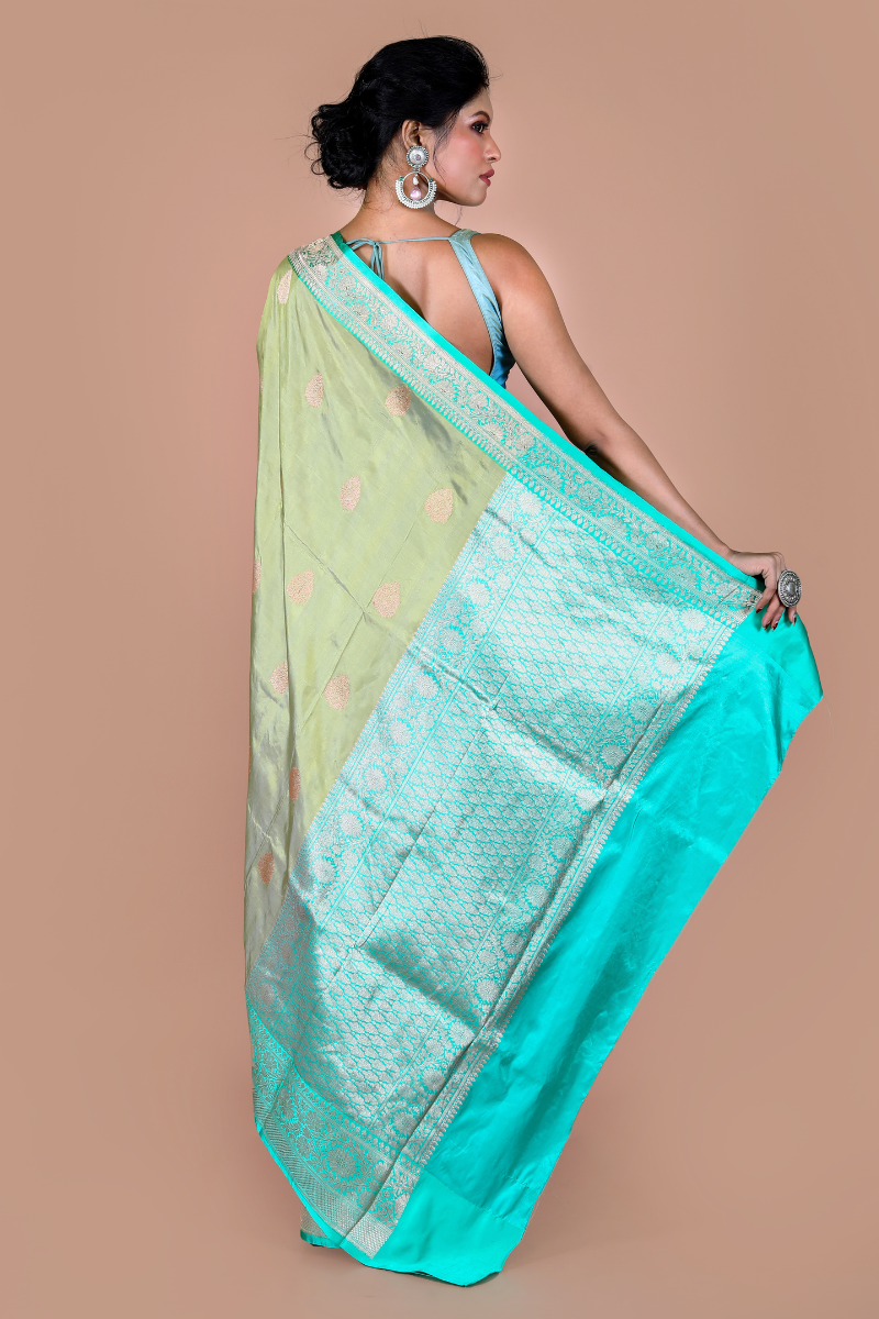 Pista Green Pure Katan Silk Banarasi Handloom Saree with Zari work