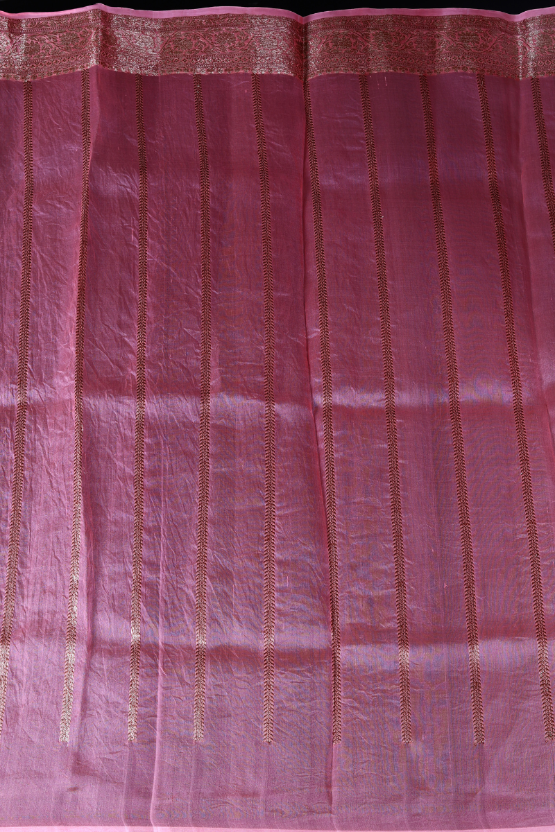 Pink Pure Organza Silk Banarasi Handloom Saree with Zari work