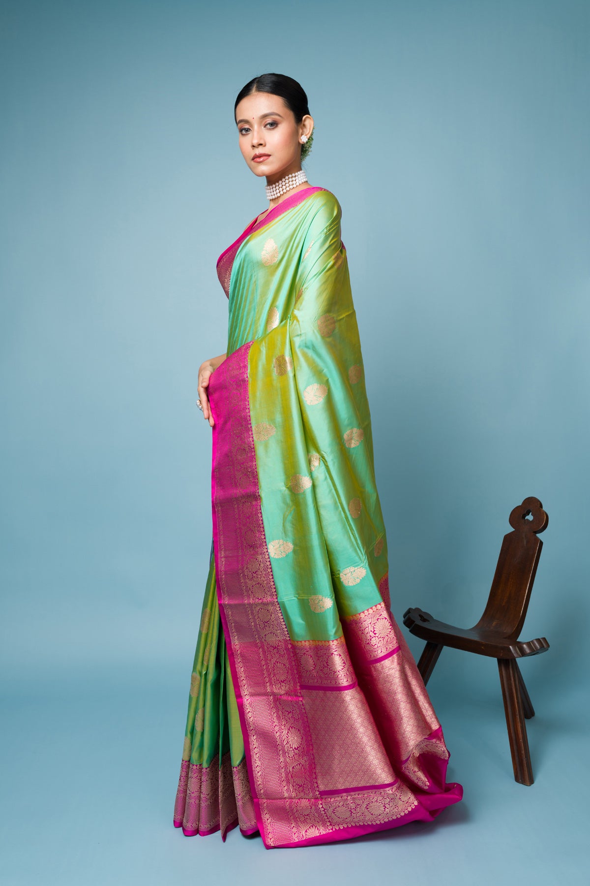Pink Firoji Pure Katan Silk Banarasi Handloom Saree with Zari work