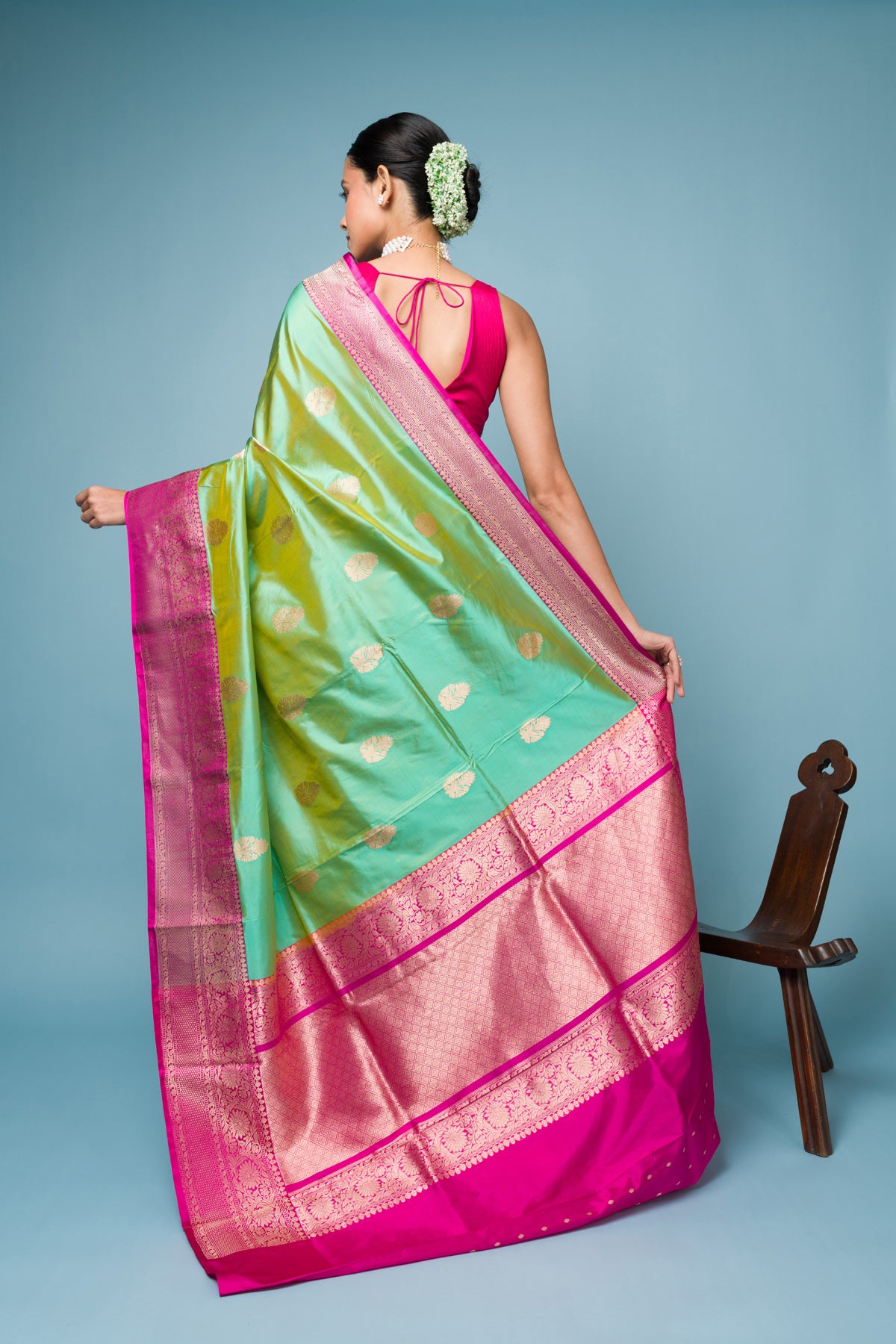Pink Firoji Pure Katan Silk Banarasi Handloom Saree with Zari work