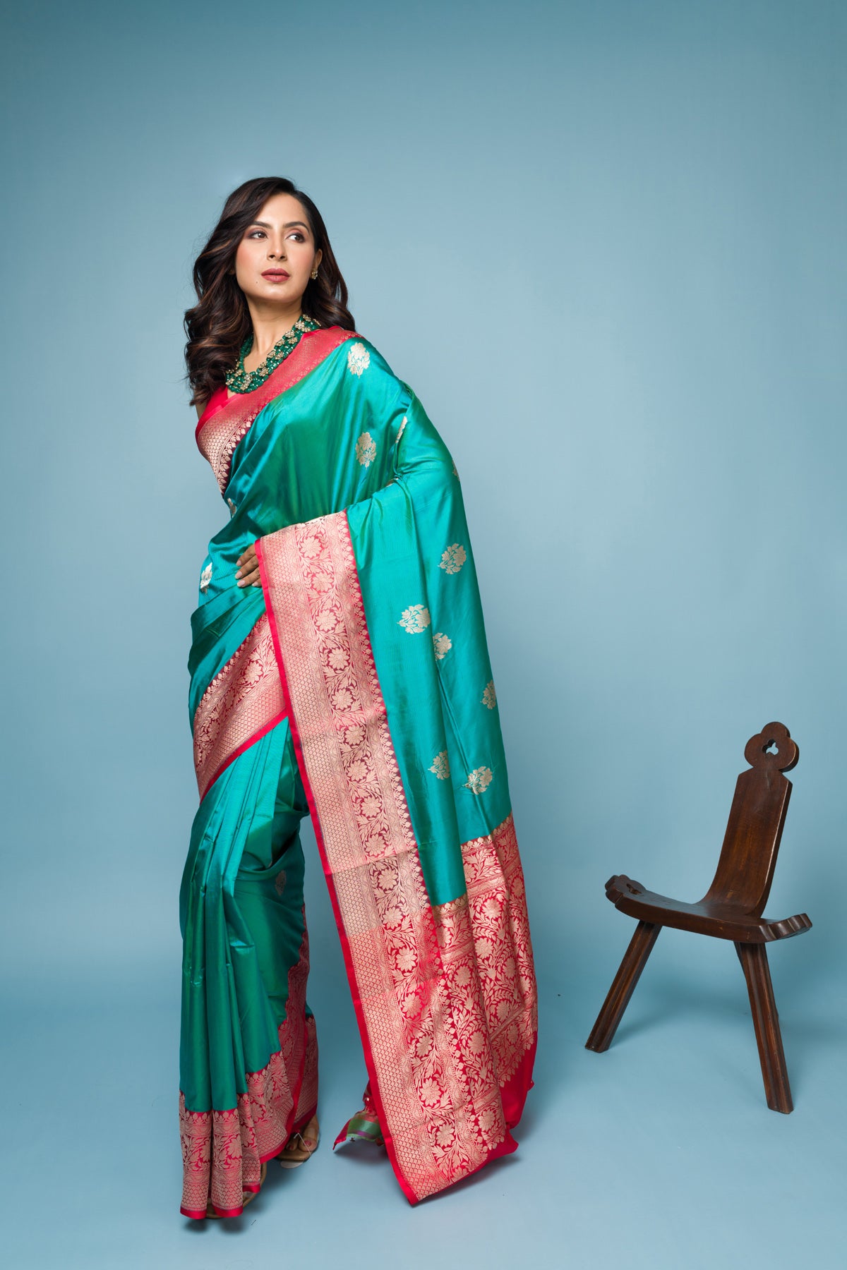 Red Firoji Pure Katan Silk Banarasi Handloom Saree with Zari work