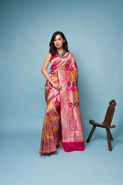 Multi-color Rangkaat Pure Katan Silk Banarasi Handloom Saree with Zari work