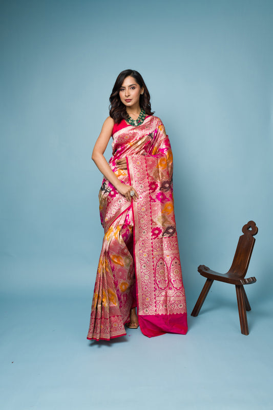 Multi-color Rangkaat Pure Katan Silk Banarasi Handloom Saree with Zari work
