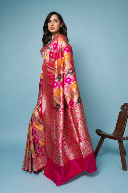 Multi-color Rangkaat Pure Katan Silk Banarasi Handloom Saree with Zari work